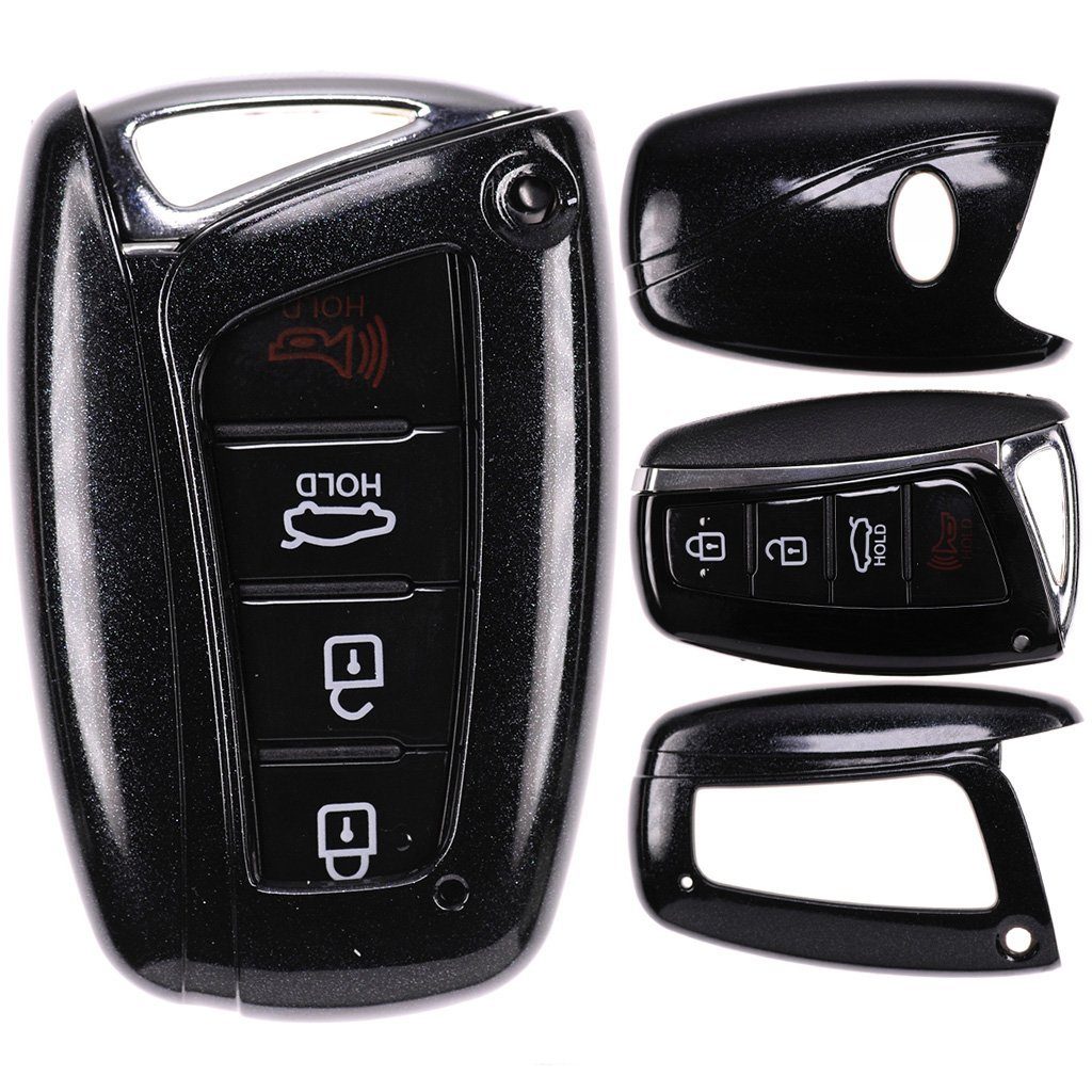 mt-key Schlüsseltasche Autoschlüssel Hardcover Schutzhülle Metallic Schwarz, für Hyundai Genesis Equus Elantra Santa Fe KEYLESS SMARTKEY
