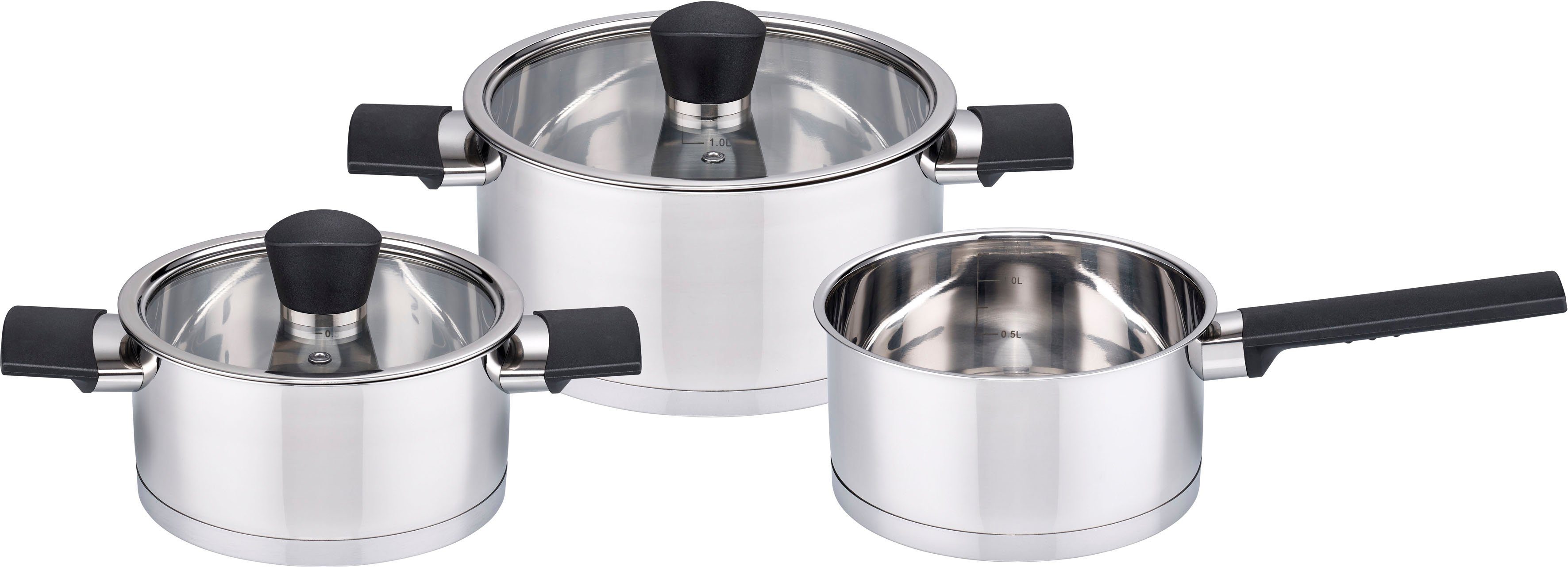 my home Topf-Set Bryson, Edelstahl (Set, 5-tlg., 1 Kochtopf 16 x H 7,5 cm, 1 Kochtopf 20 x H 9,5 cm, 1 Kasserolle 16 cm), Literskala, Induktion