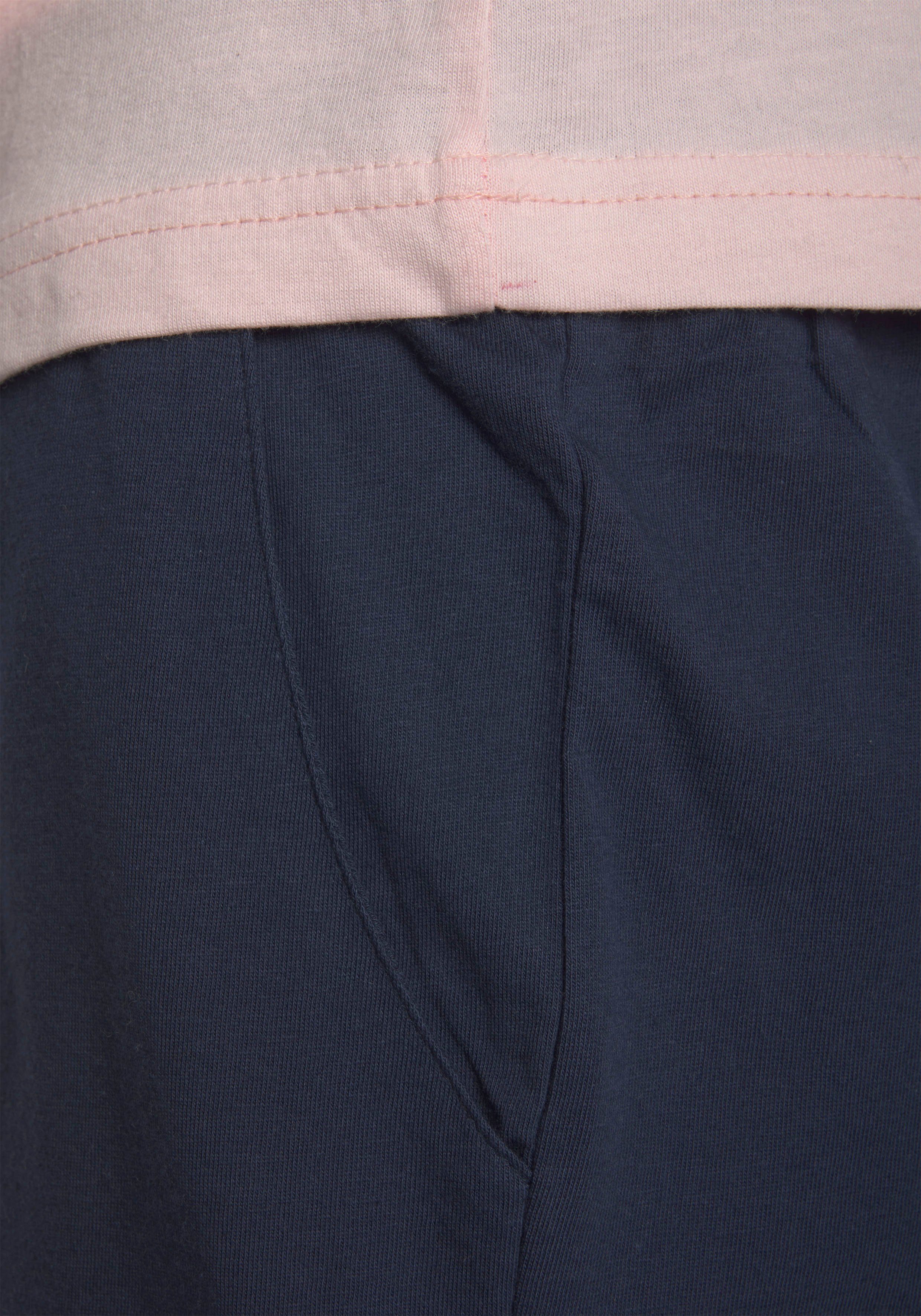 KangaROOS Shorty (2 tlg., 1 Stück) rosa-dunkelblau Raglanärmeln mit kontrastfarbenen