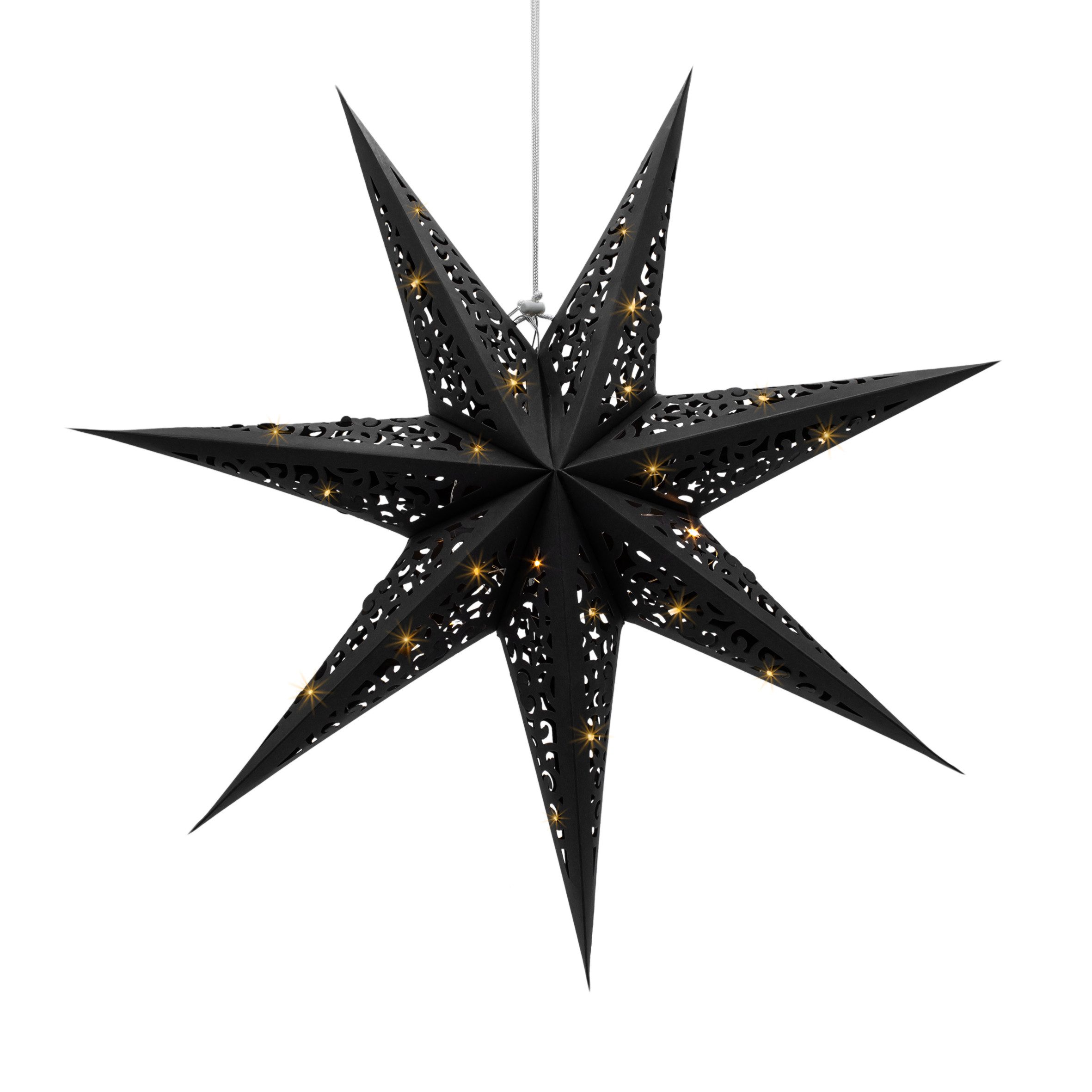 LED Stern Deko Leuchte Weihnachtsstern aus Papier in schwarz