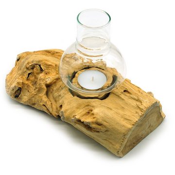 Gedeko Windlicht Wurzelholz Deko, Natur Teelichthalter aus Holz mit Glas