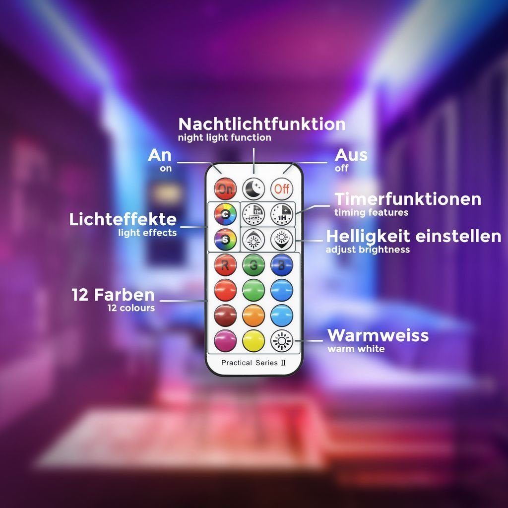 B.K.Licht LED Einbaustrahler IP44 5er-Set Bad-Einbauleuchten Decke dimmbar RGBW 4,8W weiß - BKL1543, LED fest integriert, 3000K - Warmweiß, Einbauspots 92x45mm flach weiß mit Fernbedienung Timer Nachtlicht 230V