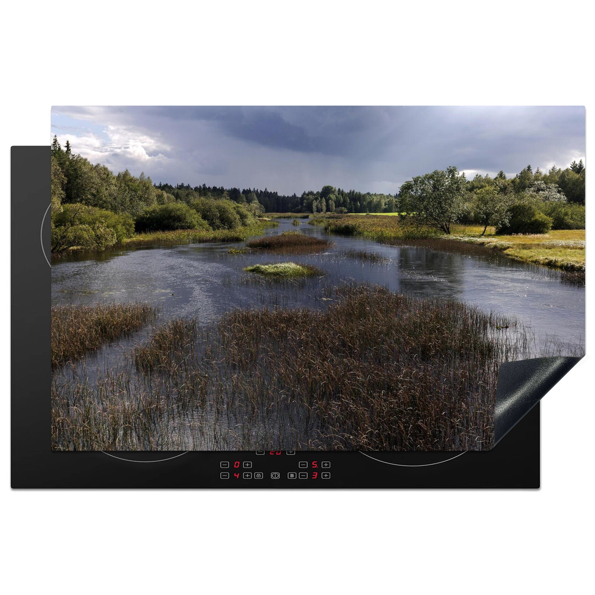 MuchoWow Herdblende-/Abdeckplatte Die Flusslandschaft im Store-Mose-Nationalpark in Schweden, Vinyl, (1 tlg), 81x52 cm, Induktionskochfeld Schutz für die küche, Ceranfeldabdeckung