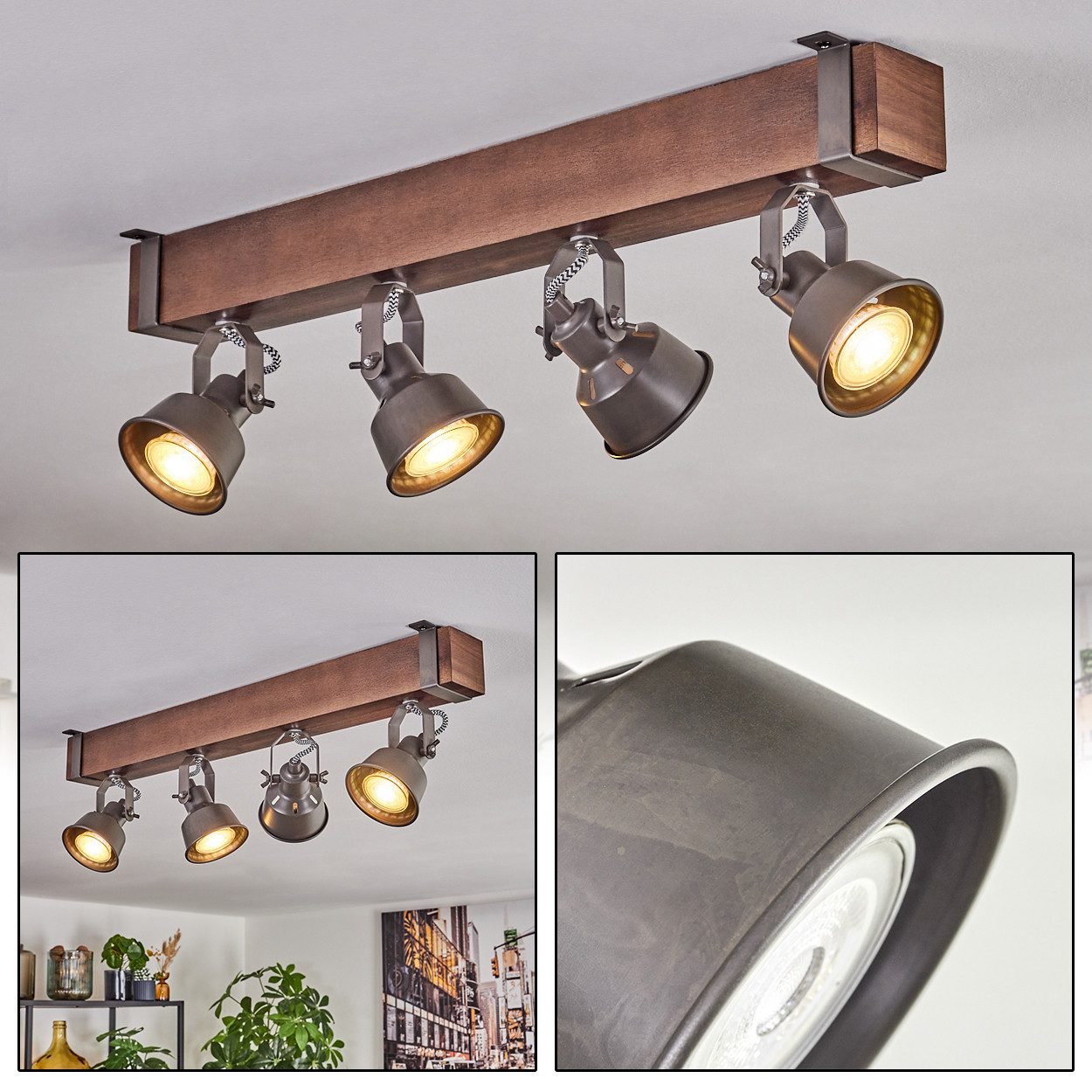hofstein Deckenleuchte Deckenlampe verstellbar aus Metall/Holz in Grau/Dunk günstig online kaufen