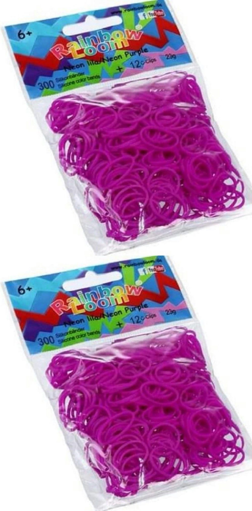 Rainbow Loom Gummiband 600 Gummibänder + 24 Clips / Farbe: neon-lila, Bastelartikel, Kinder Modeschmuck