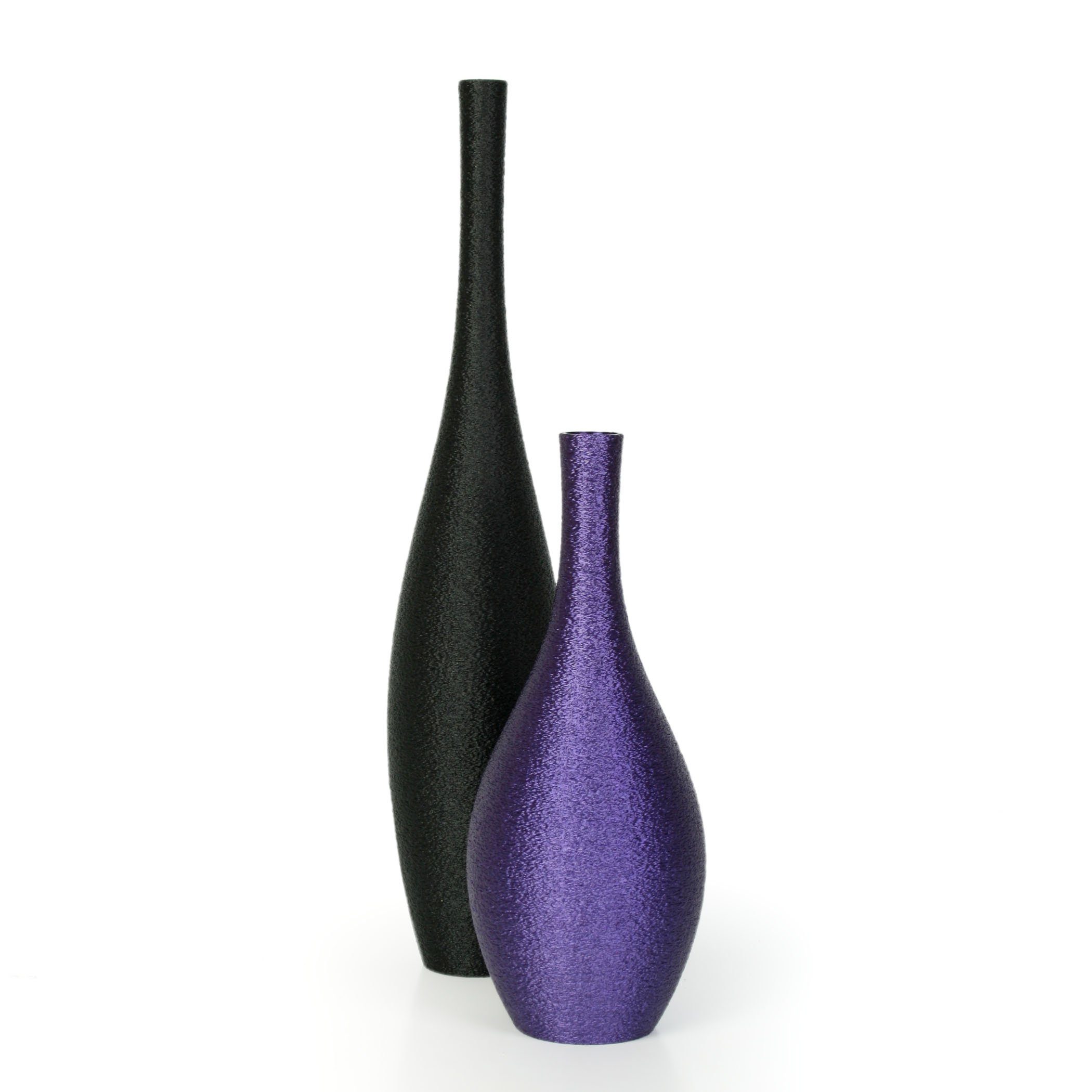 Kreative Feder Dekovase Designer Vasen-Set – Dekorative Blumenvasen aus Bio-Kunststoff (Set, Set bestehend aus 2 Vasen), aus nachwachsenden Rohstoffen; wasserdicht & bruchsicher Schwarz & Lila