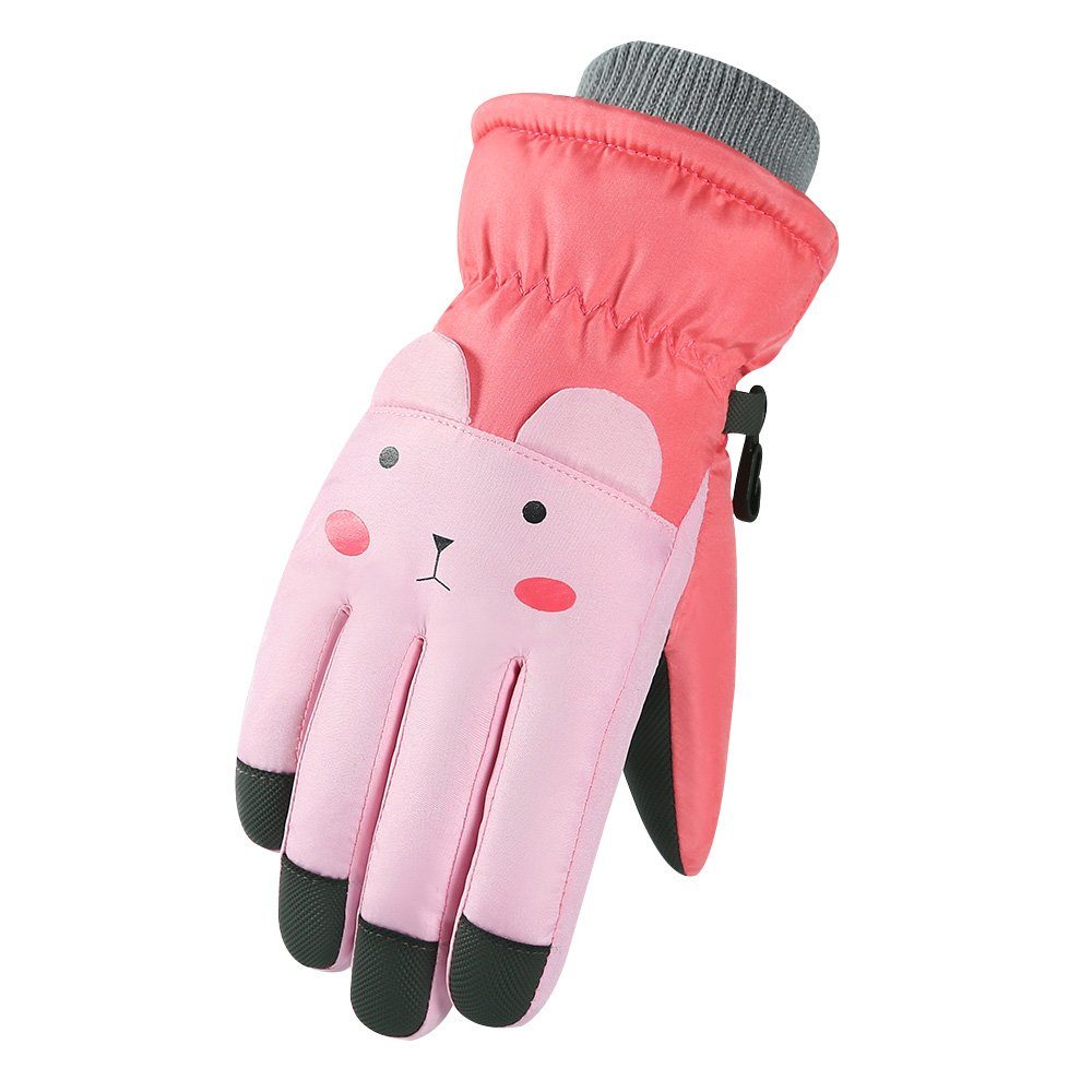 BTTO Skihandschuhe Wasserdichte winddichte Rosa für Cartoon-Handschuhe Jahre Kinder 6-10