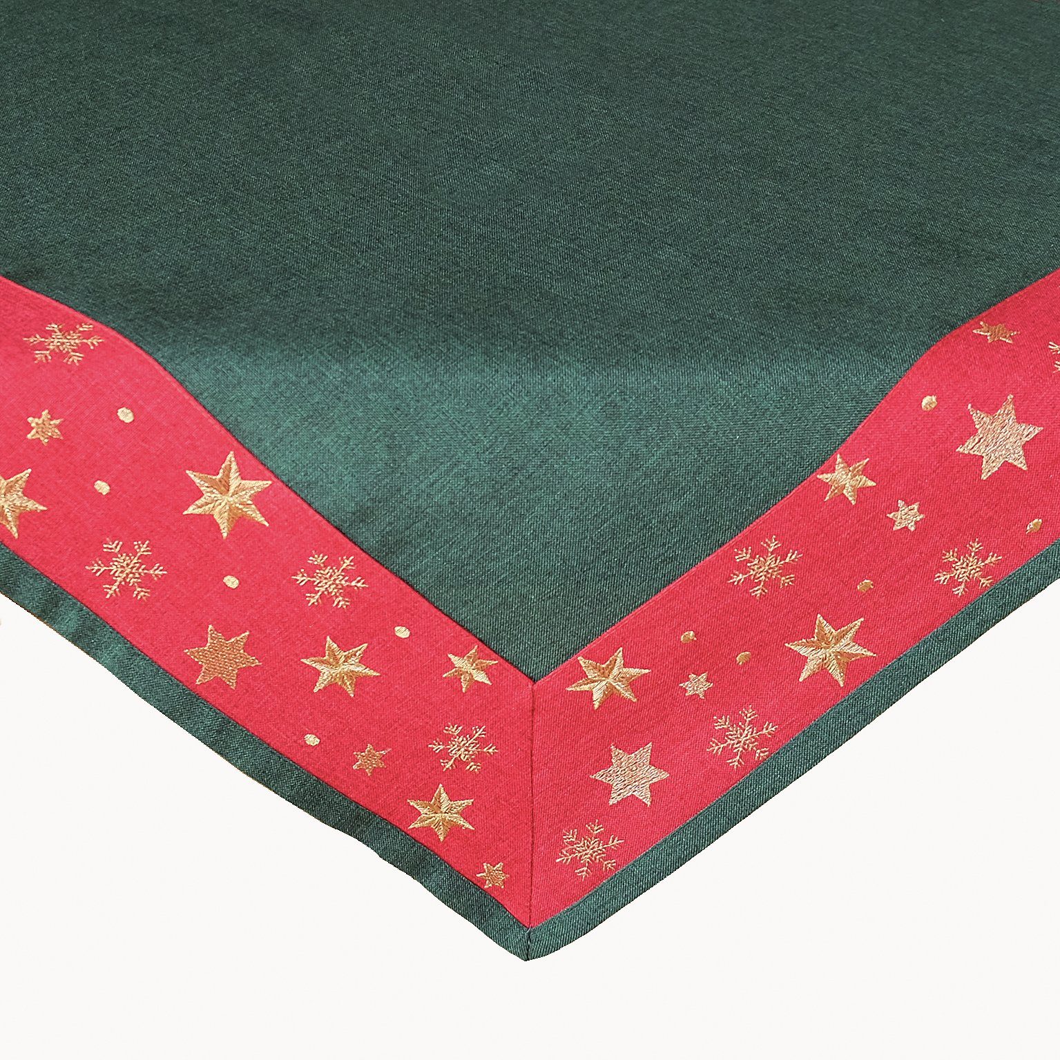 Raebel Tischdecke Stickerei goldene Sterne Weihnachten, bestickt grün