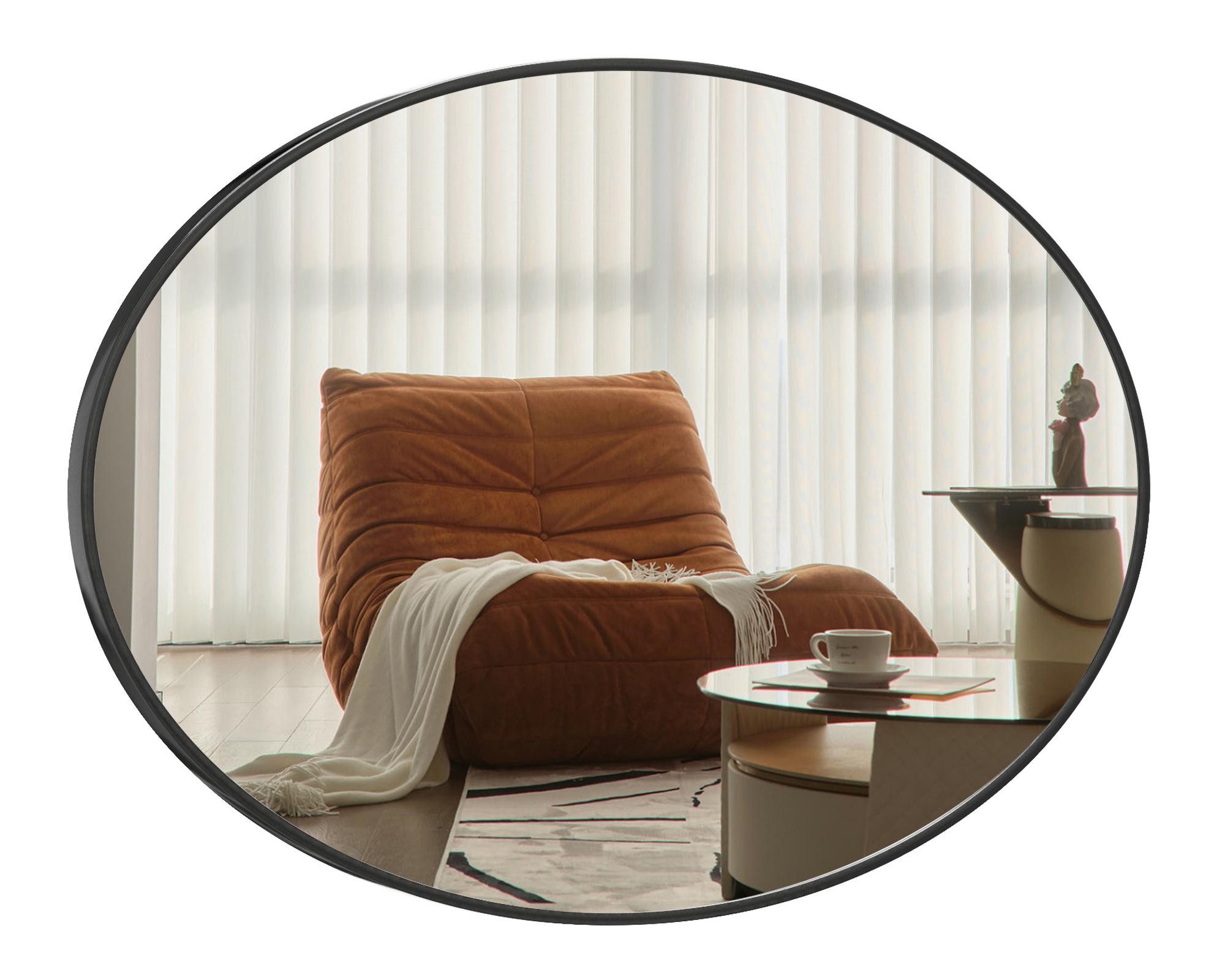 Hopibath Badspiegel Metall Alu Rahmen Wandspiegel Schwarz (Oval, 50x70/70x50, 80x60/60x80), 4 Installationsmethoden