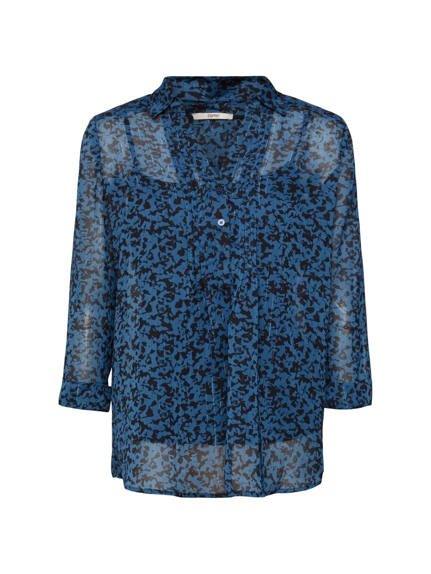 Esprit Langarmbluse Gemusterte Chiffon-Bluse mit Glitzereffekt PETROL BLUE