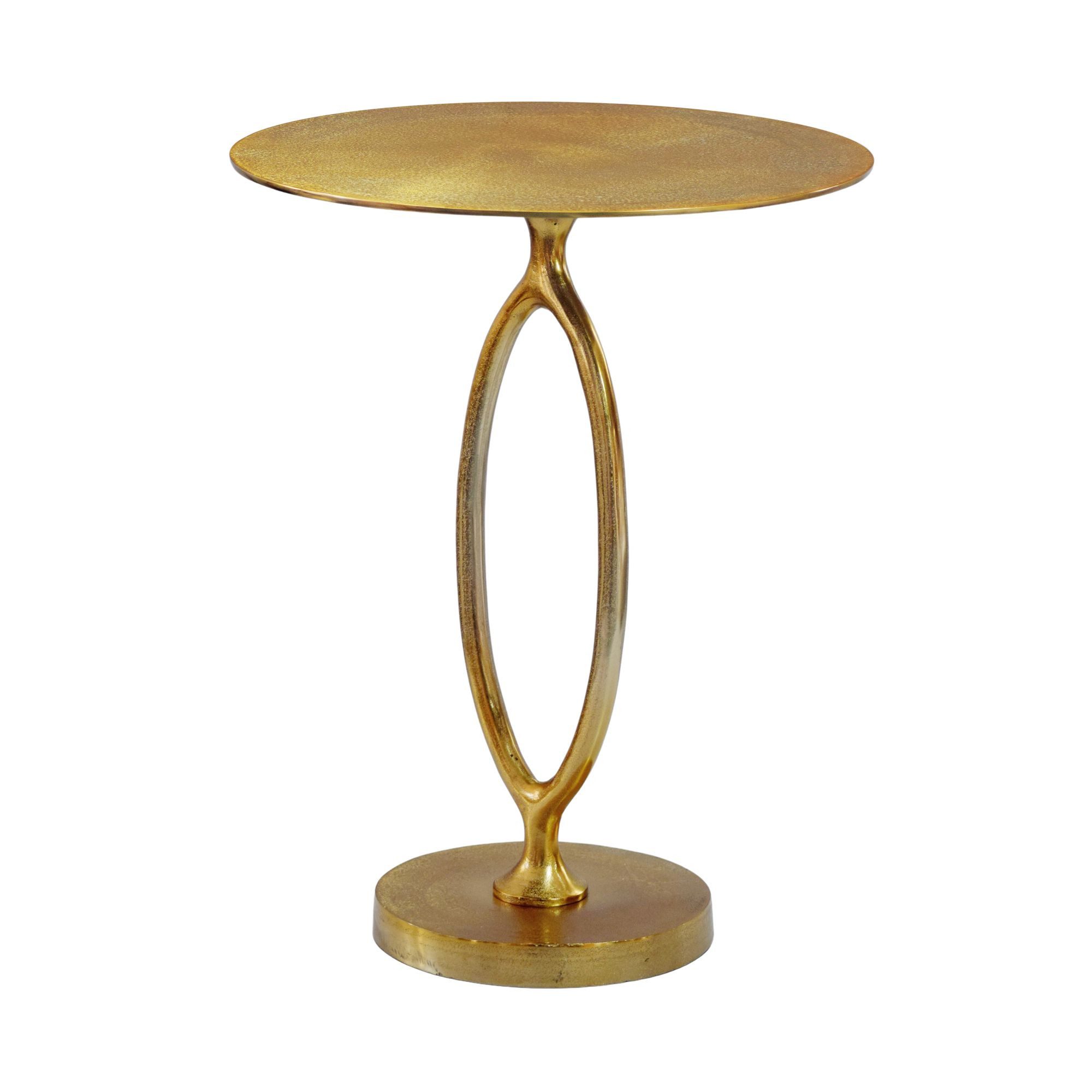 Wohnling Beistelltisch WL7.349 Anstelltisch Metall Gold 44cm Rund Couchtisch Wohnzimmertisch (Extravagantes Möbelstück mit ovalem Bein), Komplett aus lackiertem Aluminium gefertigt