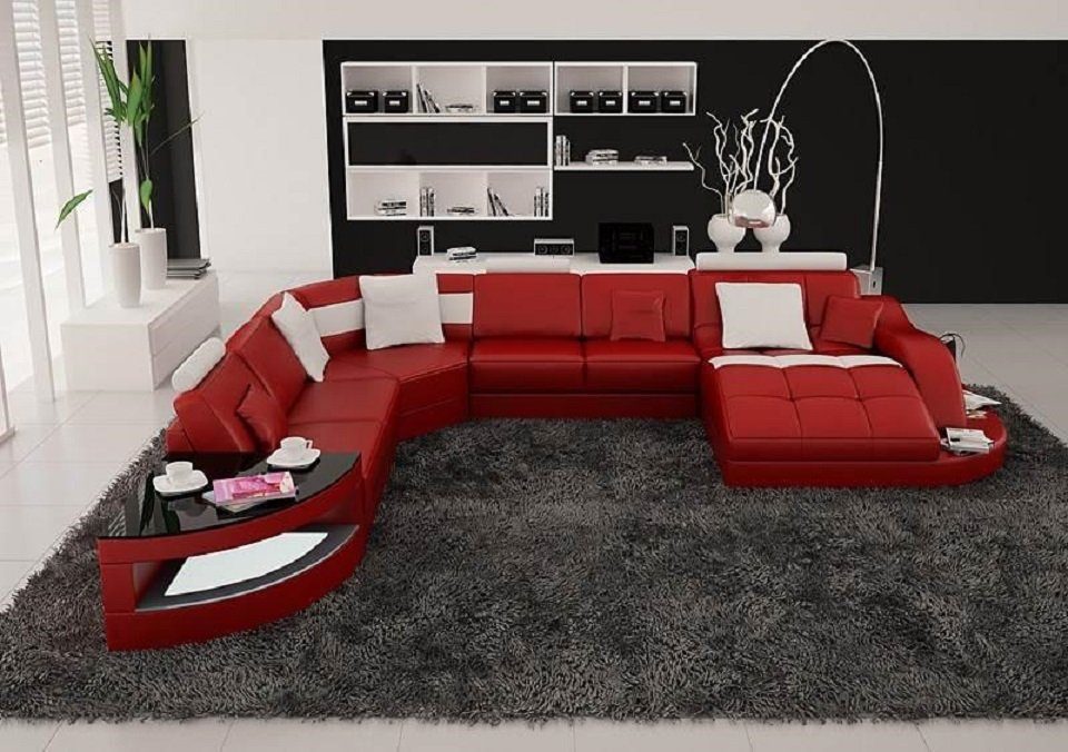 JVmoebel Ecksofa Designer Wohnlandschaft U-Form Couch Ecksofa Polster Garnitur, Made in Europe Rot/Weiß