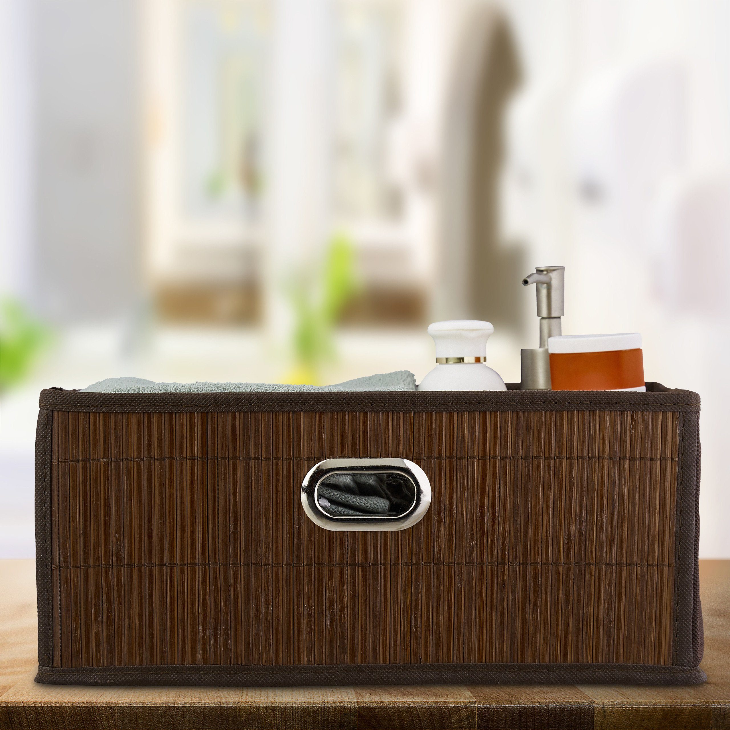 relaxdays Aufbewahrungskorb Bambus flach, Braun günstig online kaufen