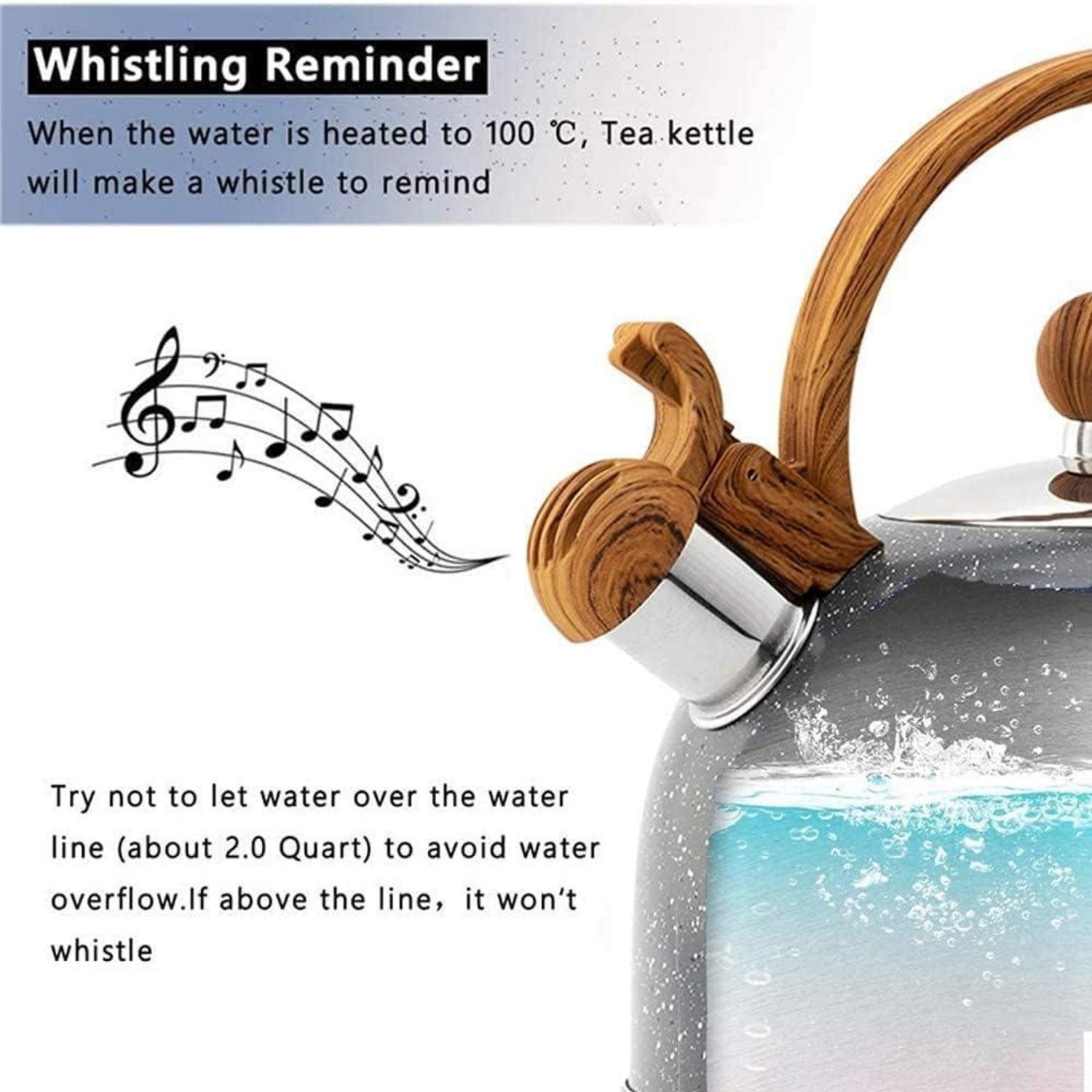 LuxusKollektion Teekanne Teekessel Flötenkessel Induktion Edelstahl 2.5L Wasserkocher – Bild 5 von 5
