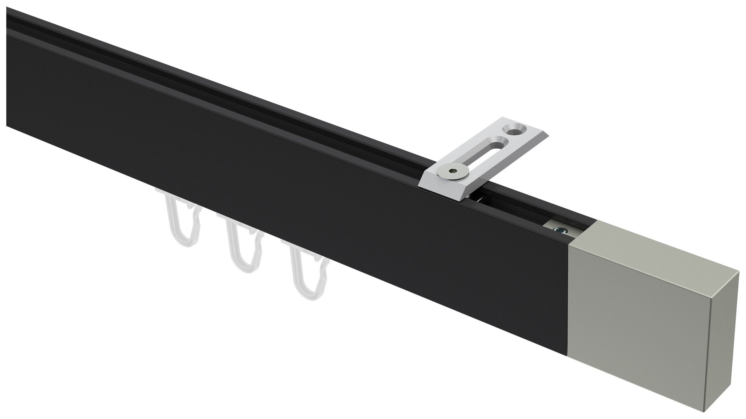 INTERDECO Innenlaufschiene Smartline Lox, 1-läufig, Fixmaß, kürzbar, Deckenmontage, Aluminium, Schwarz / Edelstahl-Optik / Bicolor, 14x35