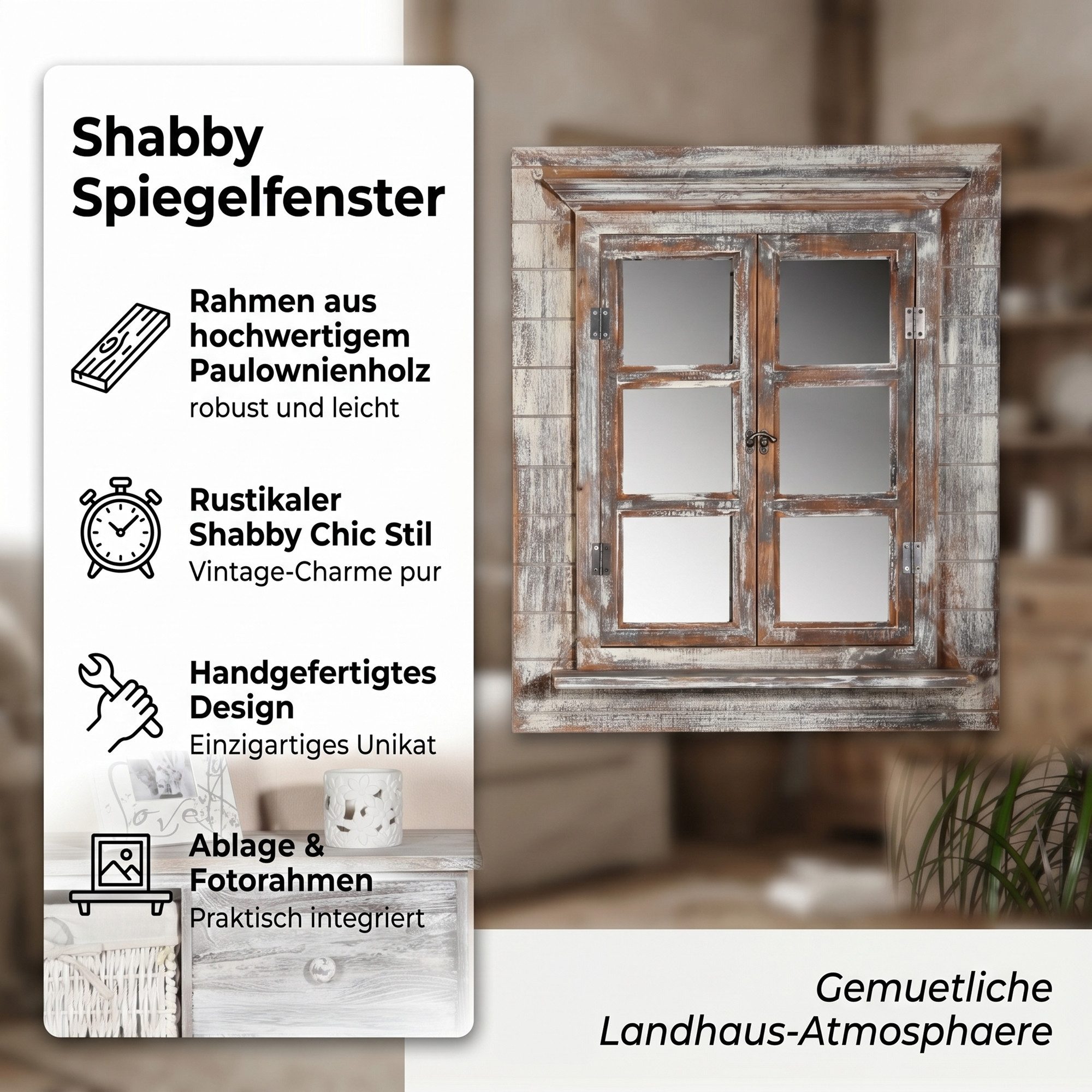 Mucola Wandspiegel Wandspiegel Spiegel Bilderrahmen Fensterladen Fotorahmen Dekospiegel (Stück)