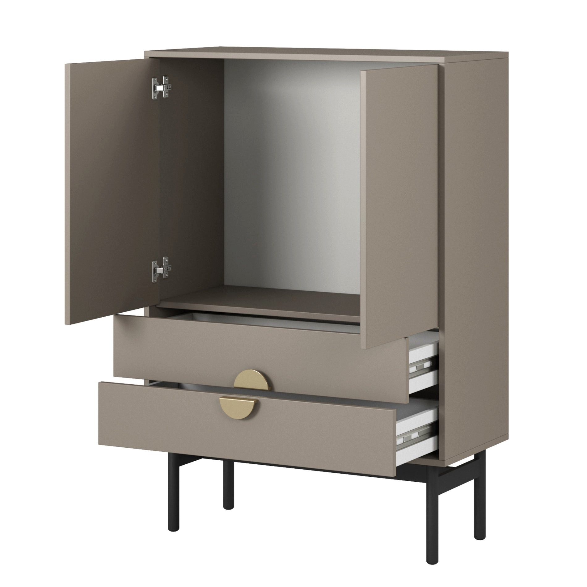 Selsey Sideboard STOON II, Gemütliches Cappuccino-Beige, zwei Türen und zwei Schubladen.