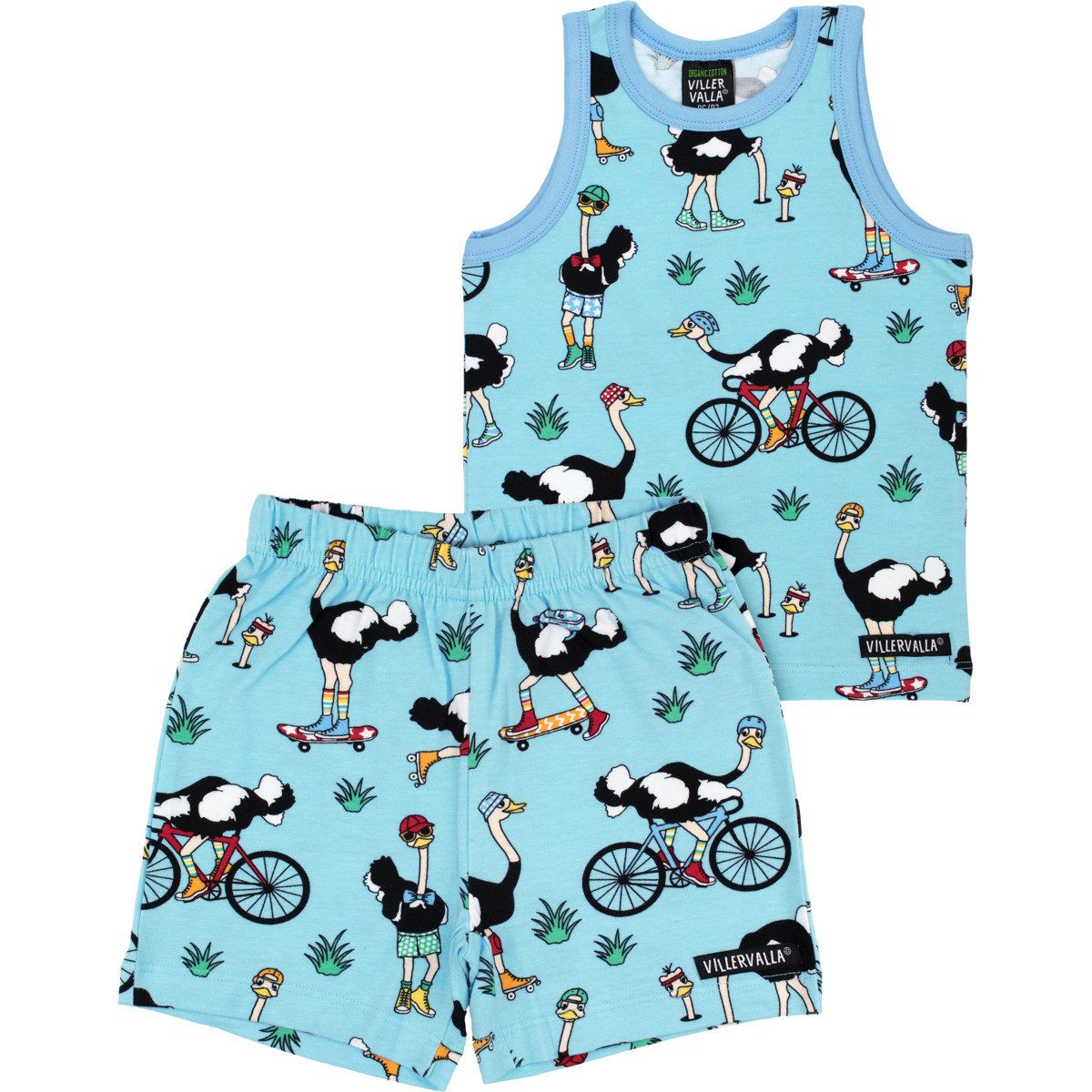 Villervalla Tanktop Strauß Unisex Kinder Kinderset, Kinder Outfit, Kindertop, Kindershorts, Zweiteiler