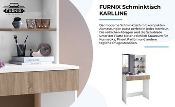Furnix Schminktisch KARLLINE Frisiertisch mit Spiegel Schublade und Ablagen Weiß, B75 x H141,5 x T40 cm, 8 Fächer in der Schublade, made in Europe