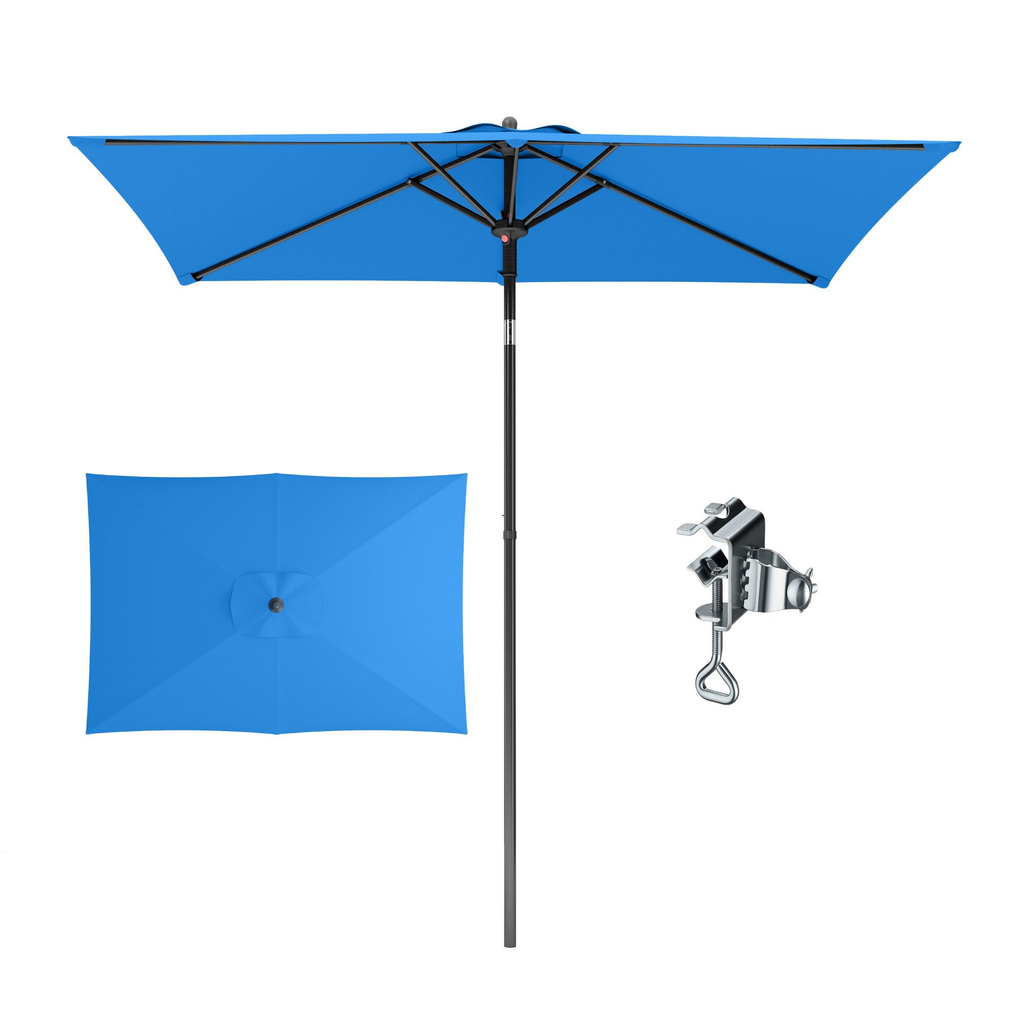 PHI VILLA Sonnenschirm, LxB: 210x130 cm, Regenschirm Eckig mit Klemme für Balkon, Gartenschirm Kippbar Windfest Stabil zum Mitnehmen UV50+ Schutz