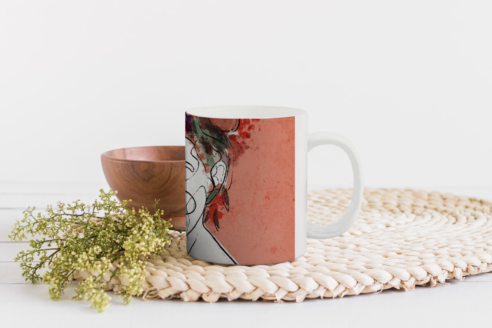 Blumen - Kaffeetassen, Teetasse, Tasse - Frau Becher, - Pastell, Porträt Geschenk MuchoWow Teetasse, Keramik,