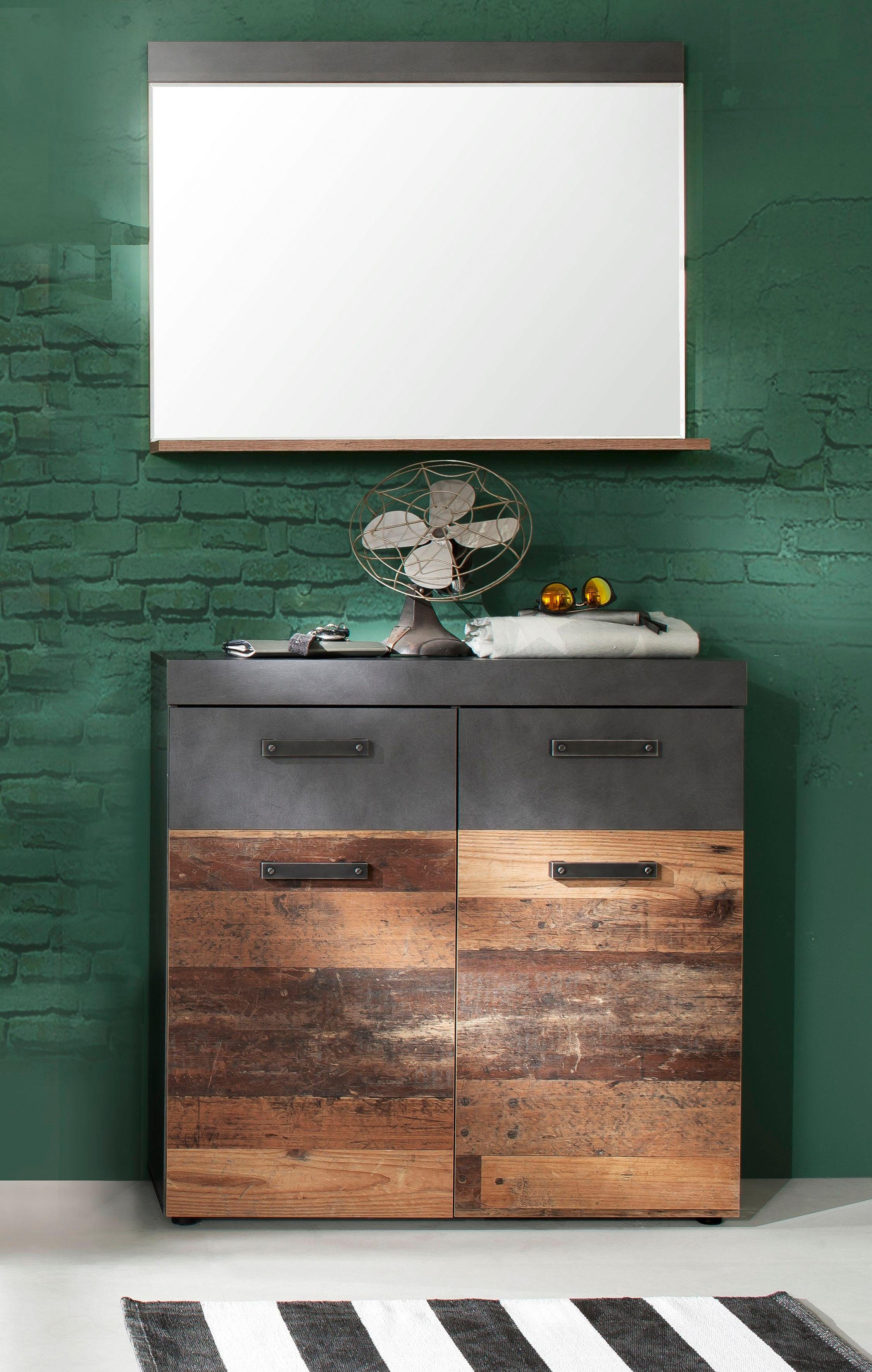 INOSIGN Garderoben-Set Ilana, (Set, 2-St), Garderobenmöbel im modernen Industrial Style mit antikfarbenen Griffen