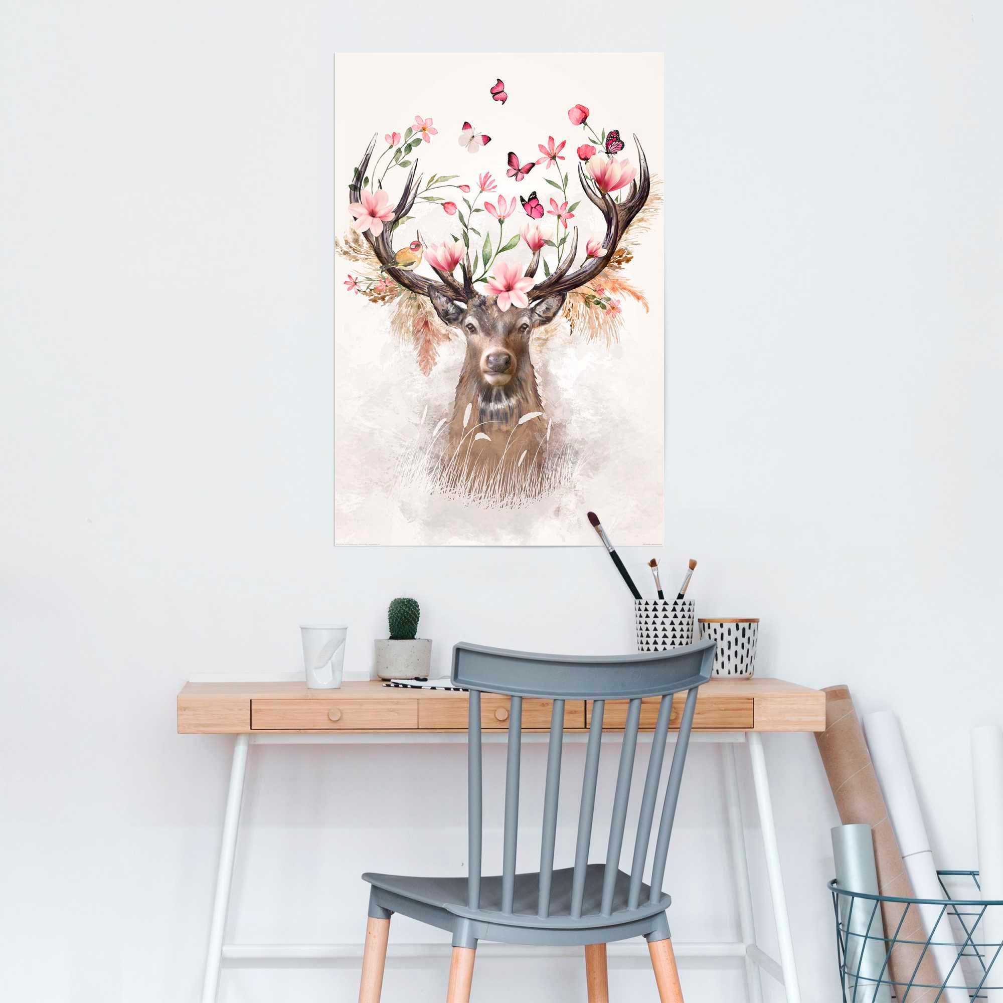 Reinders Poster "Hirsch in Blumen" günstig online kaufen