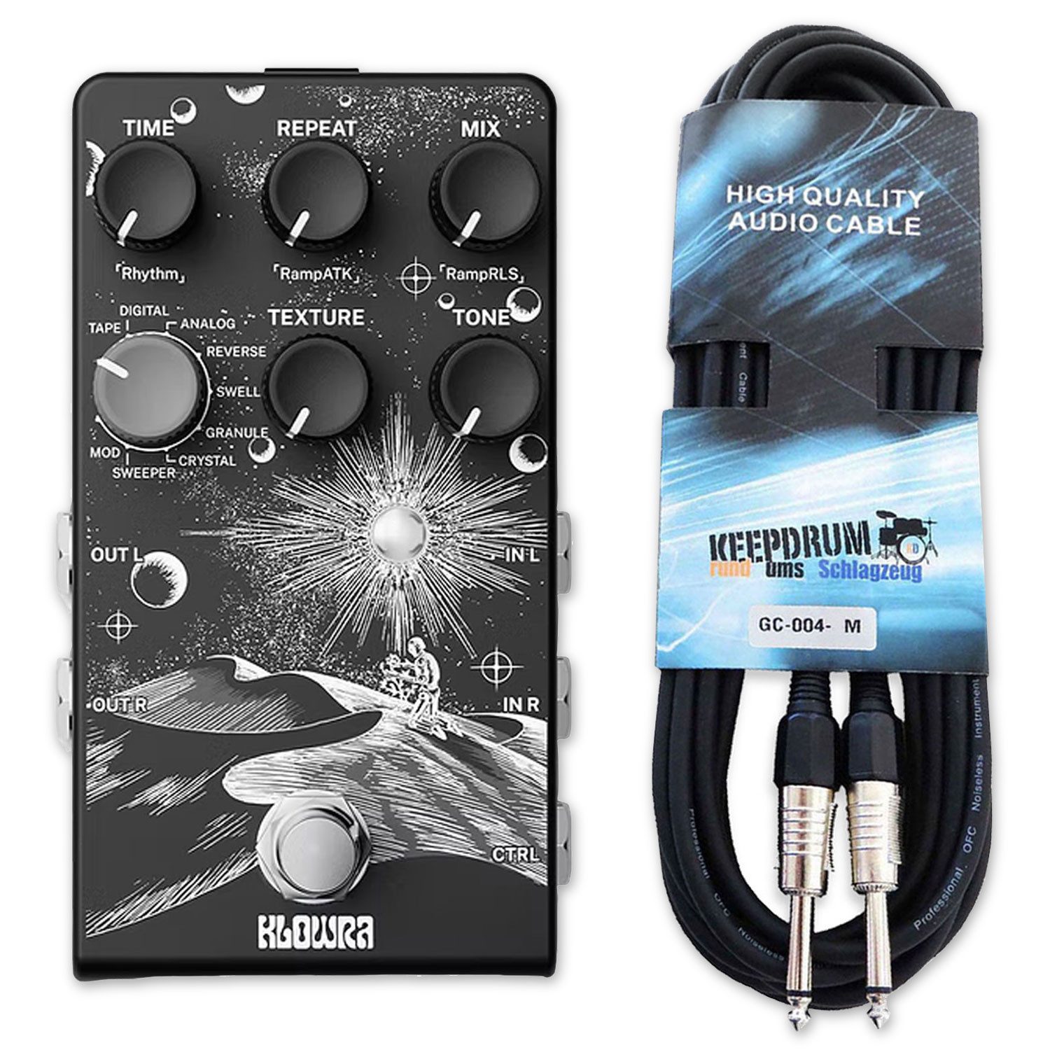 Klowra E-Gitarre Klowra Effektgerät Everlast Delay Pedal mit Kabel, Effektgerät, Vorteils-Set mit Kabel