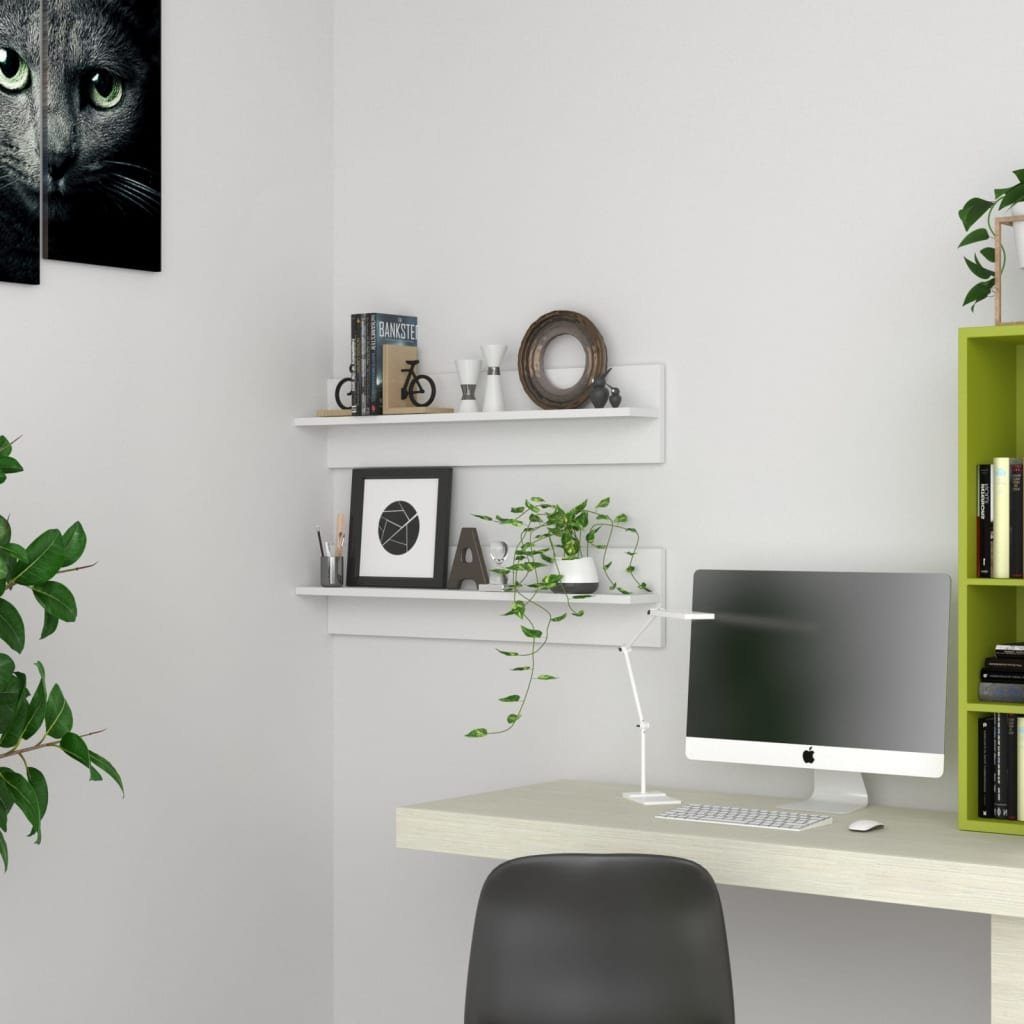 furnicato Wandregal 80 x 11,5 x 18 cm Weiß Massivholz, 2-tlg., Stabile Hängeregale mit Ablage für Bücher und Deko im Wohnzimmer
