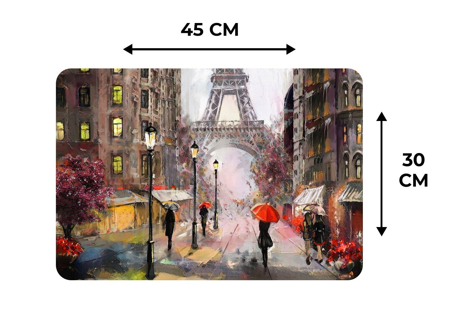 Paris Tischmatten, - Schmutzabweisend (6-St), - Platzmatte, Eiffelturm - - Ölgemälde, Regenschirm Platzset, Platzdecken, Platzset, MuchoWow, Gemälde