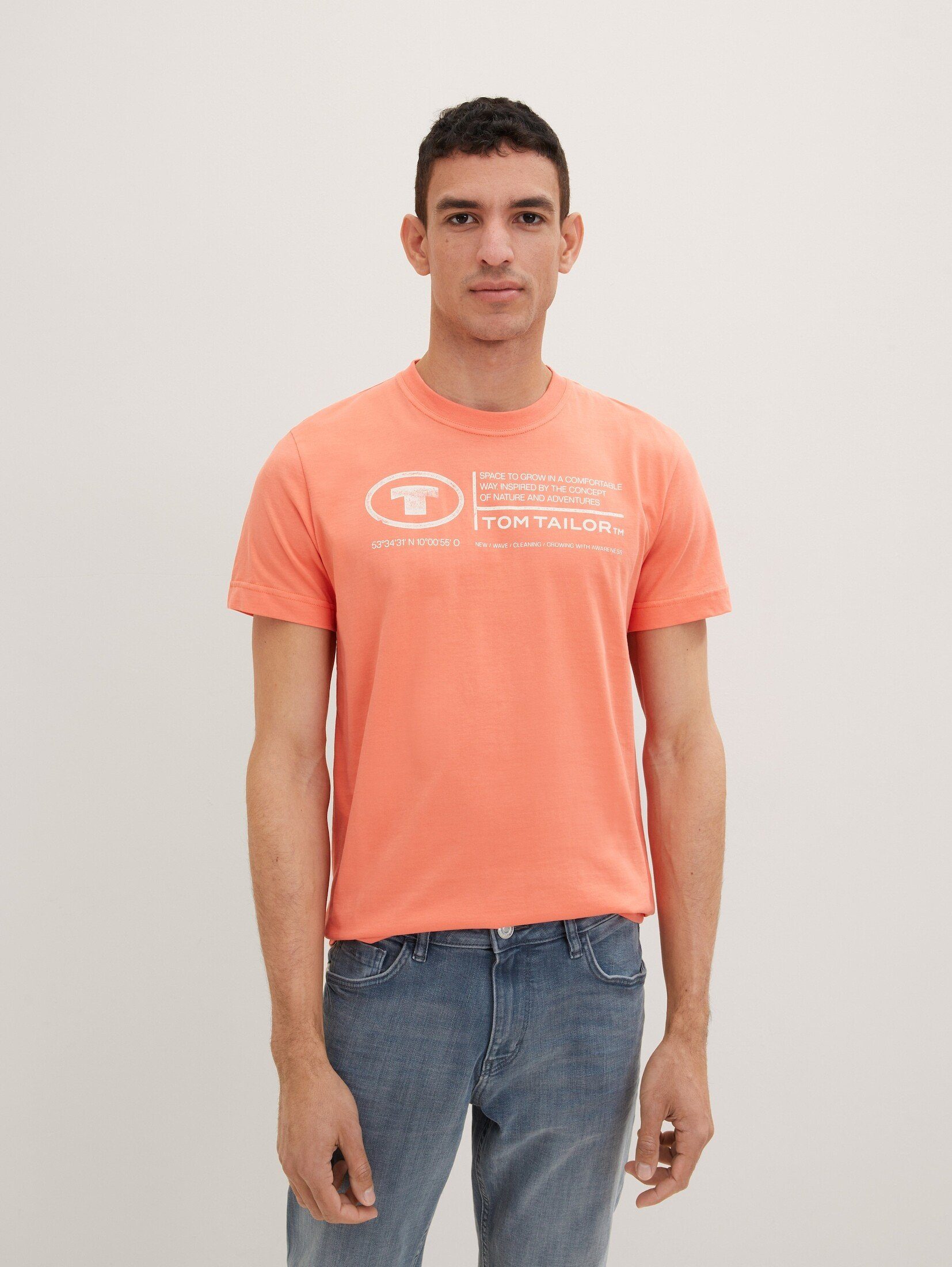 TOM TAILOR T-Shirt T-Shirt mit Logo Print soft peach orange | 