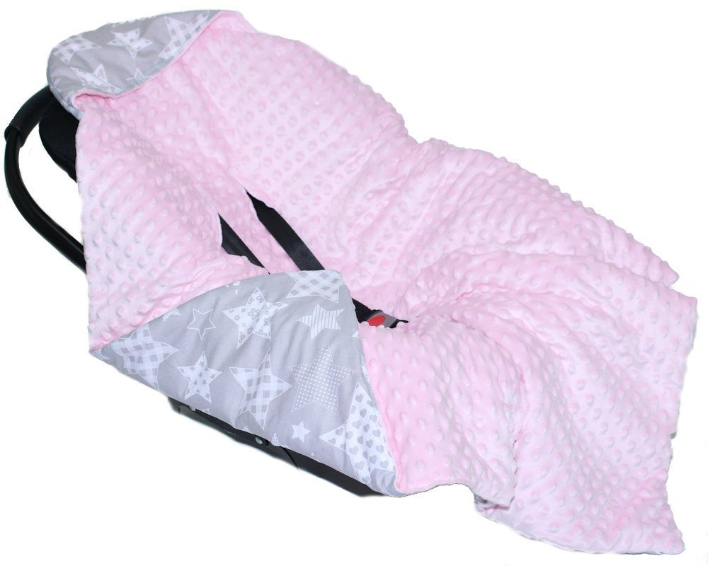 Babydecke Baby Wende Einschlagdecke MINKY mit Kapuze Babyschale Zweiseitig