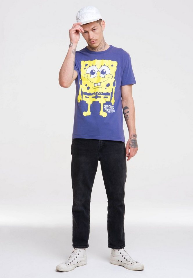 LOGOSHIRT bequem Spongebob mit lizenziertem T-Shirt Besonders klassischen Print, Rundhalsausschnitt durch Schwammkopf