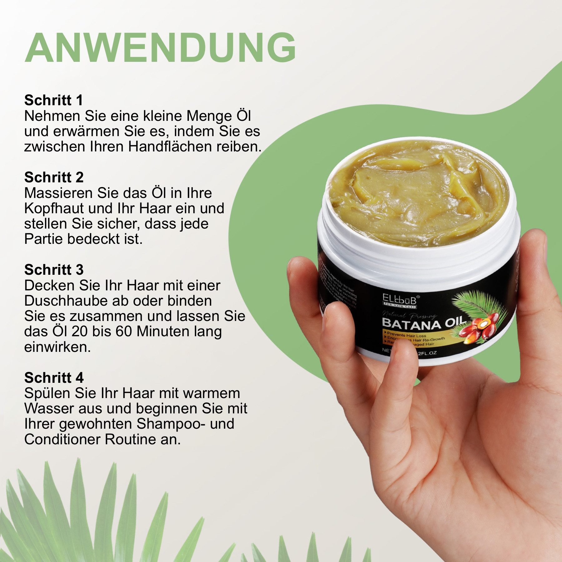 P-Beauty Cosmetic Accessories Haaröl Batana Öl für Haare Haarwachstum Gesicht Haut Nägel Vegan 120g, 1-tlg., 100% natürliche Inhaltsstoffe, Alkoholfrei, Ammoniakfrei