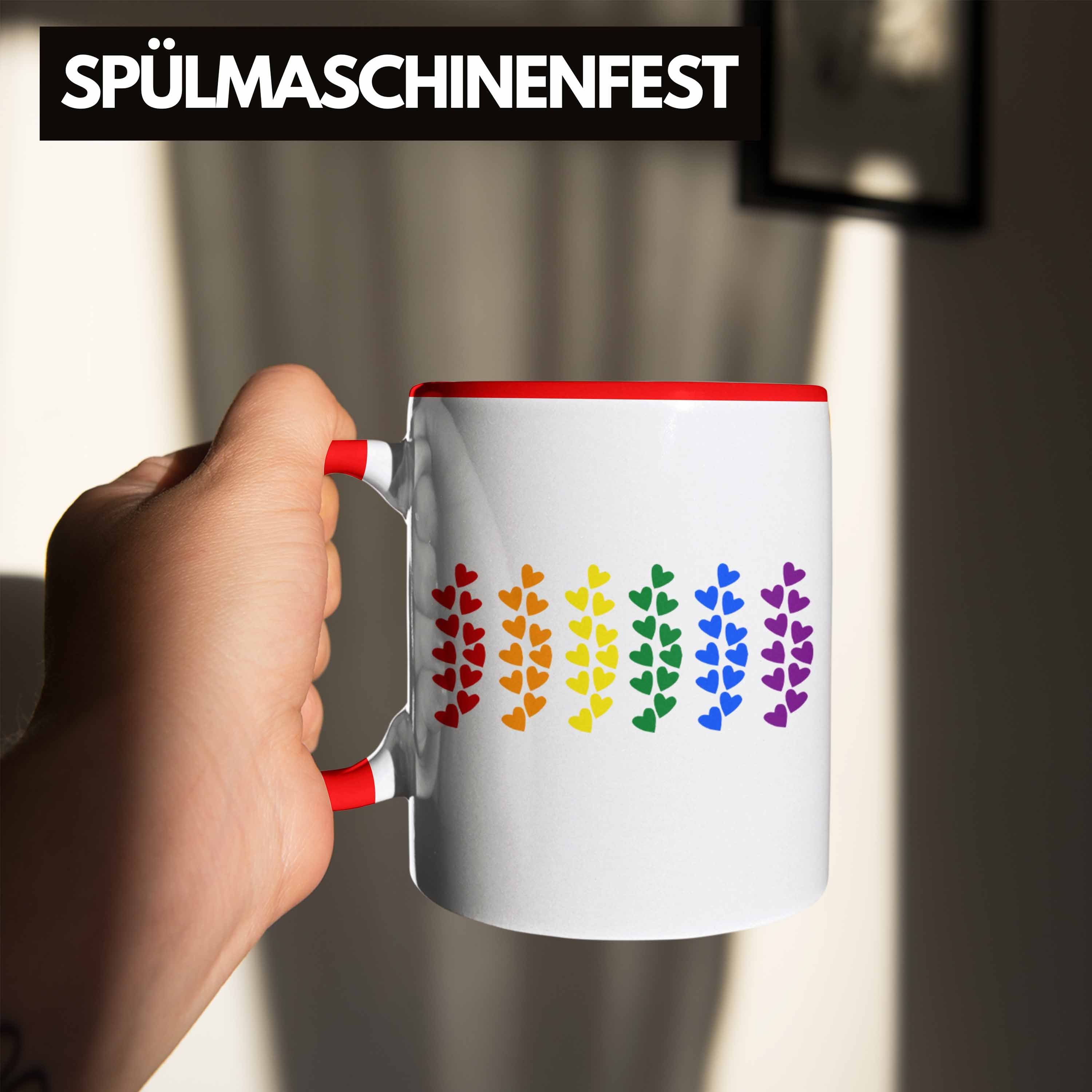 Tasse Tasse Grafik Flagge Geschenk Regenbogen Lesben Pride Trendation Herzen - Transgender Rot Schwule LGBT Trendation