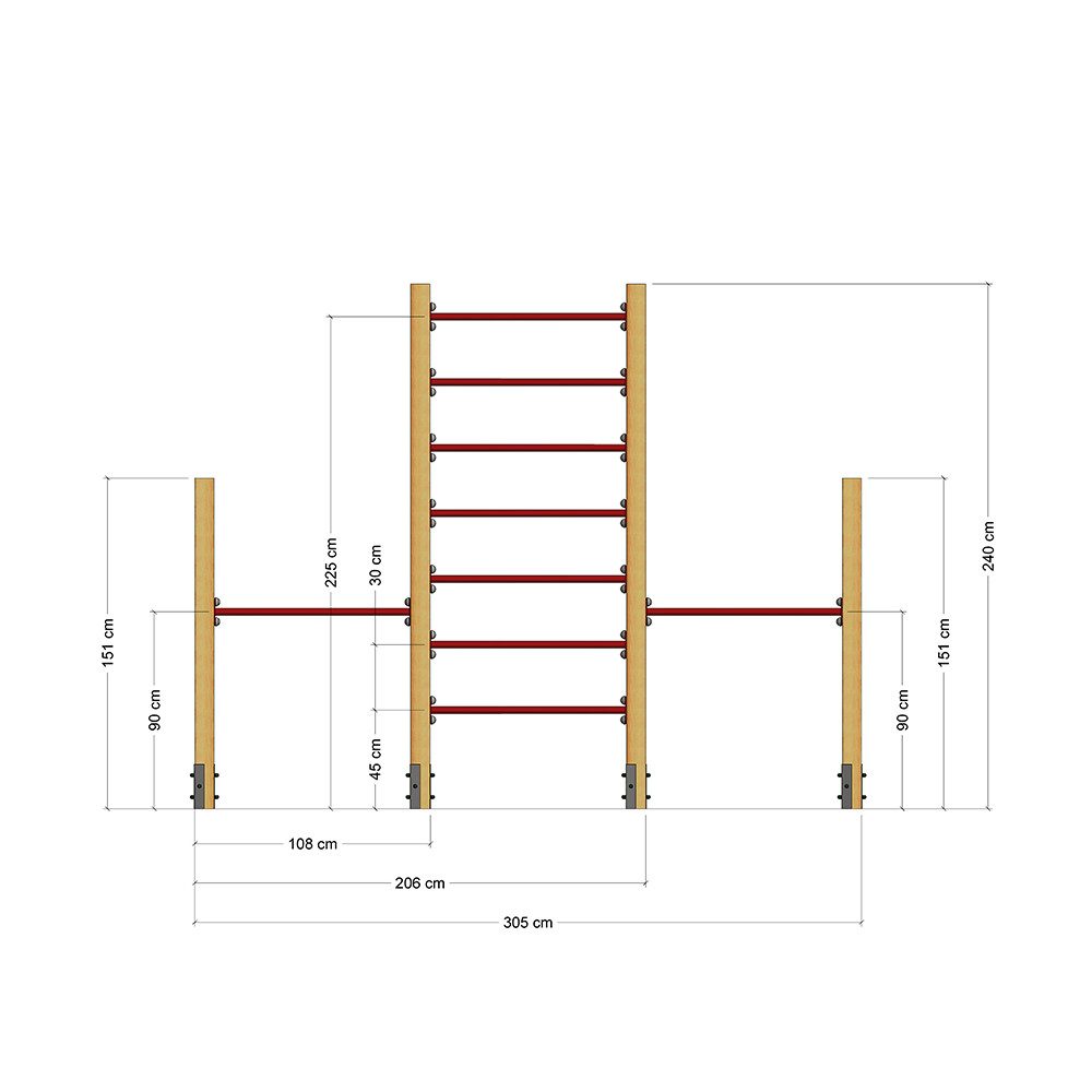 Wickey Turnreck FIT Tumble 409 - Kletterleiter mit Doppel-Reck, (90 - 140 cm, - Komplettset), mitwachsend, extrem witterungsbeständig, 100 kg Belastbar