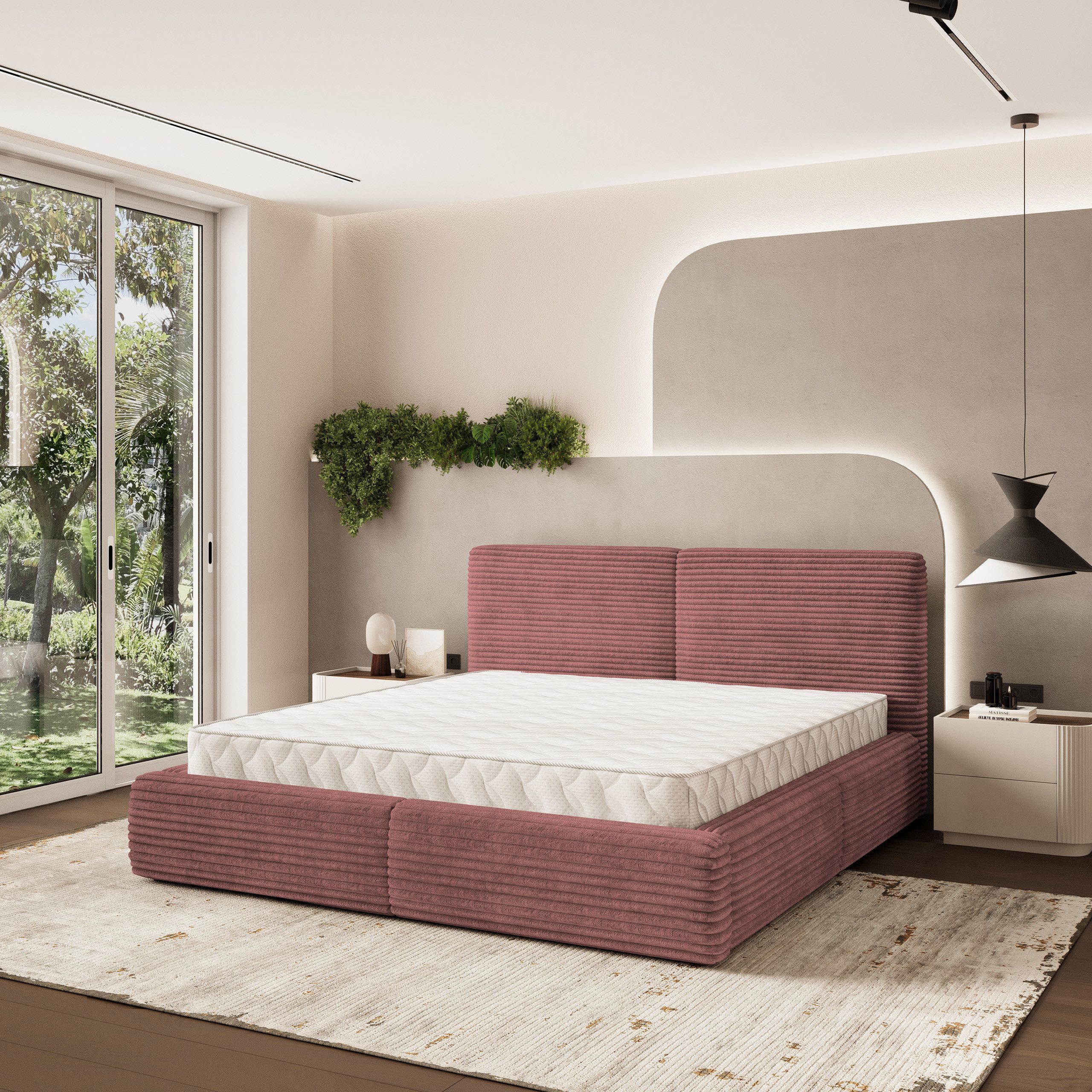 Masseno Polsterbett FELURO 120x200 cm rosa (mit Bettkasten und Lattenrost)