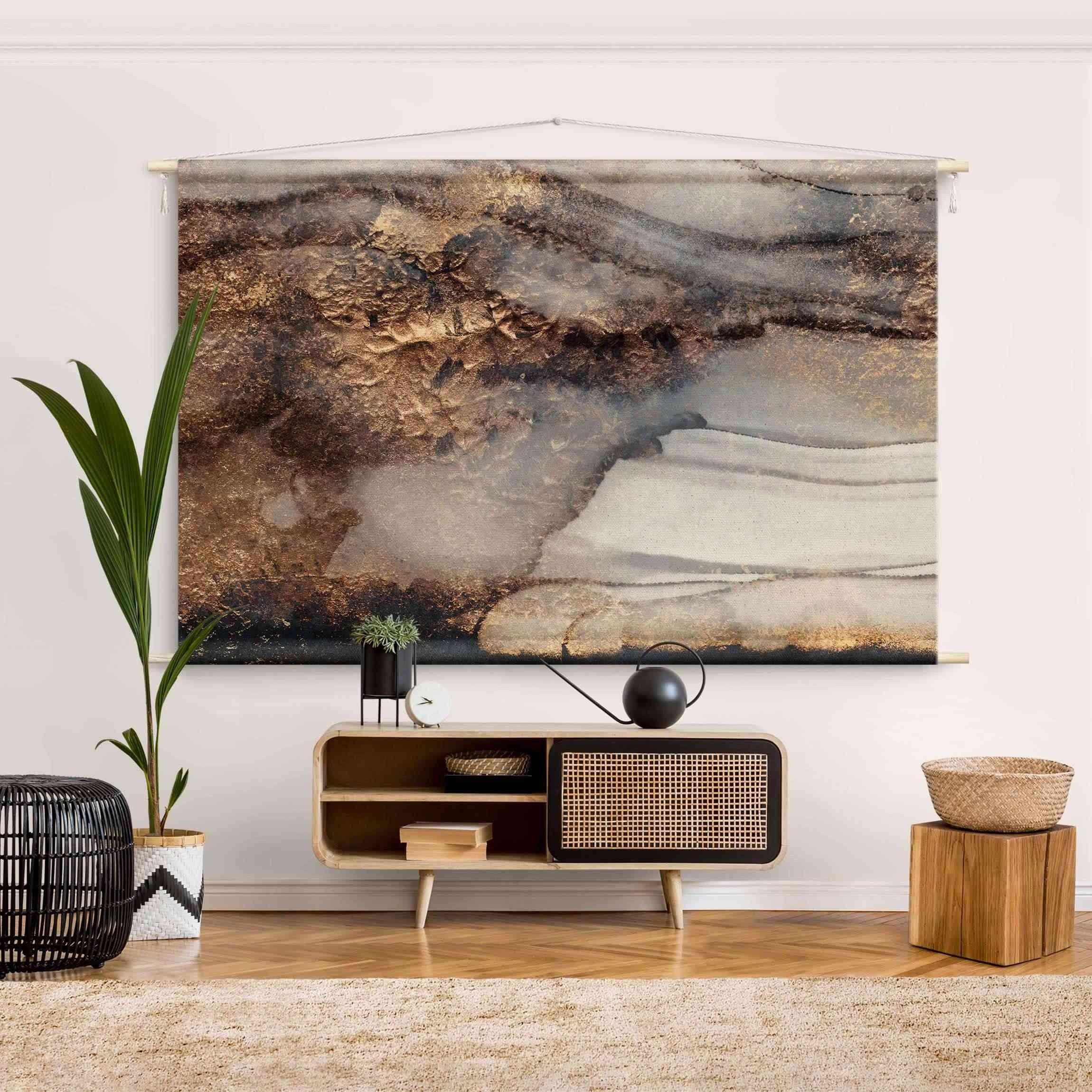Bilderdepot24 Wandteppich modern Abstrakt Aquarell schwarz, rechteckig, Höhe: 2.6 mm, großes Wandbild aus Natur-Baumwolle Wandbehang Stoffbild Tuch Wollseil