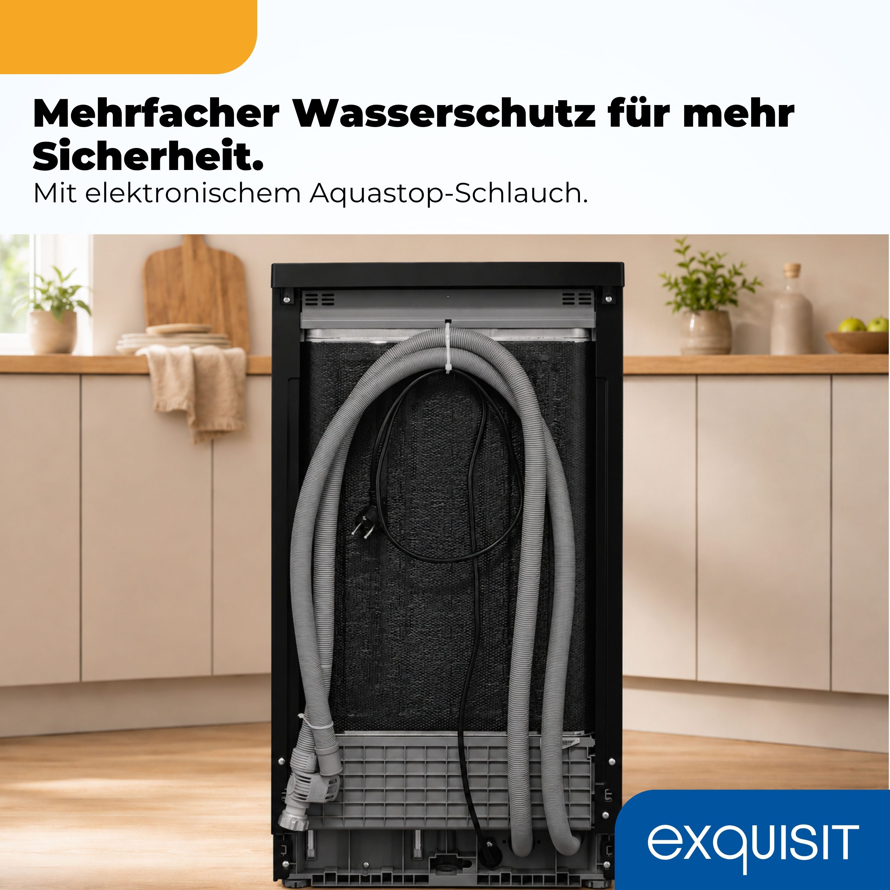 exquisit Standgeschirrspüler GSP9310-031C schwarz, 8,3 l, 10 Maßgedecke, 10 Maßgedecke, 7 Programme, LED, Besteckkorb, Auto Door Open, AquaStop – Bild 4 von 5