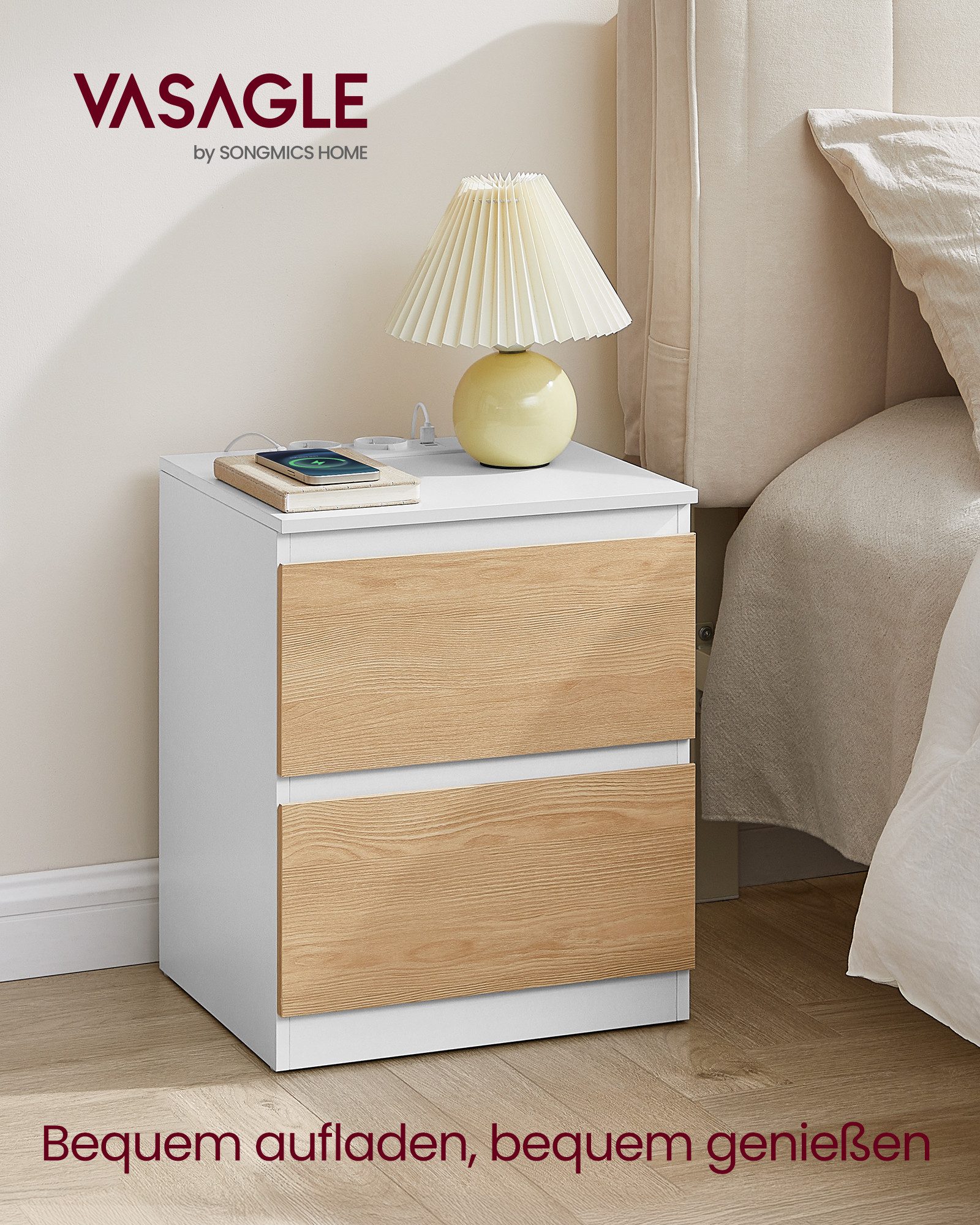 VASAGLE Nachttisch (2-St), Nachttisch mit Steckdosenleiste, Beistelltisch, günstig online kaufen