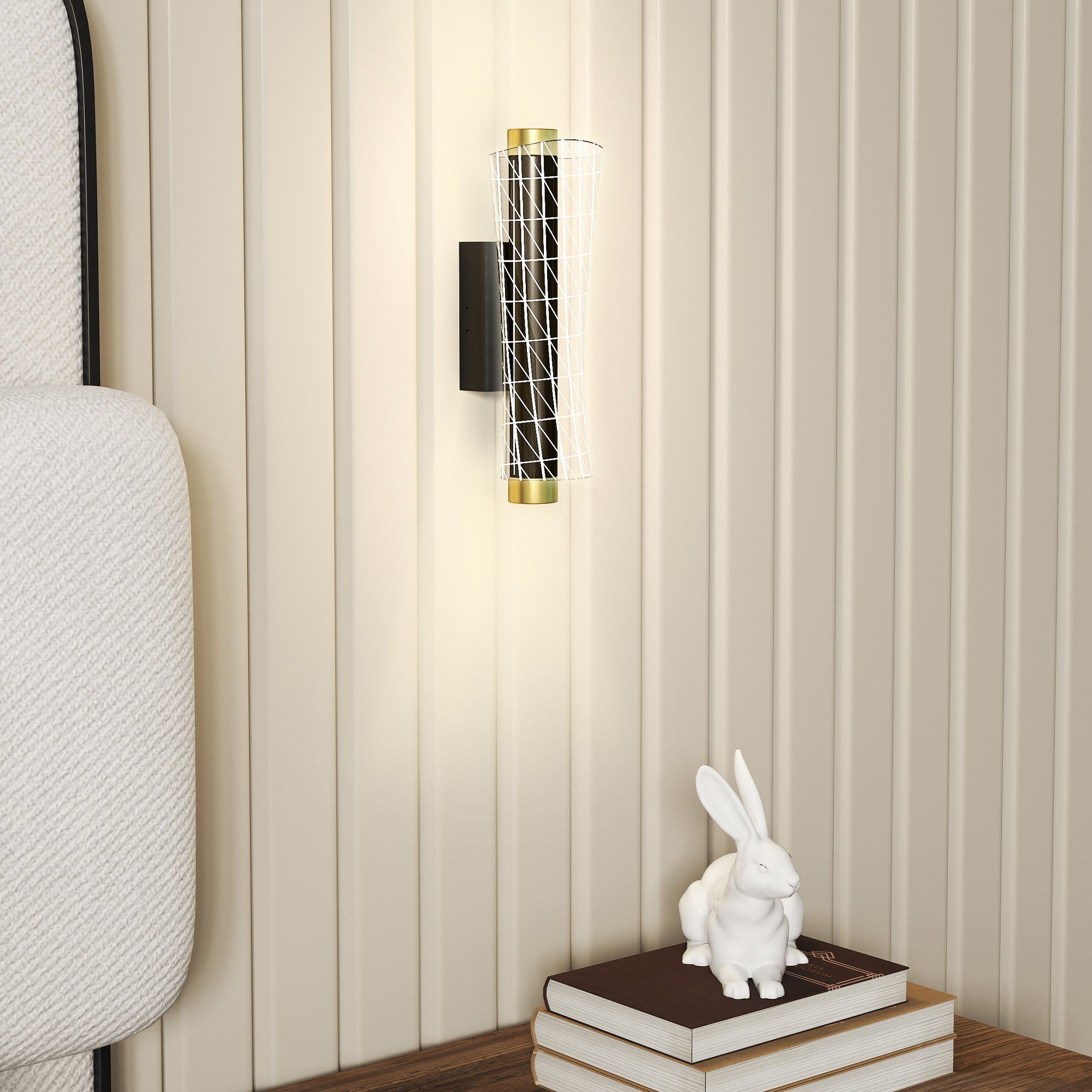 HOMCOM Wandleuchte mit LED Lichte, Gitterdesign, dimmbar, für Wohnzimmer, Schlafzimmer, Metall, Schwarz