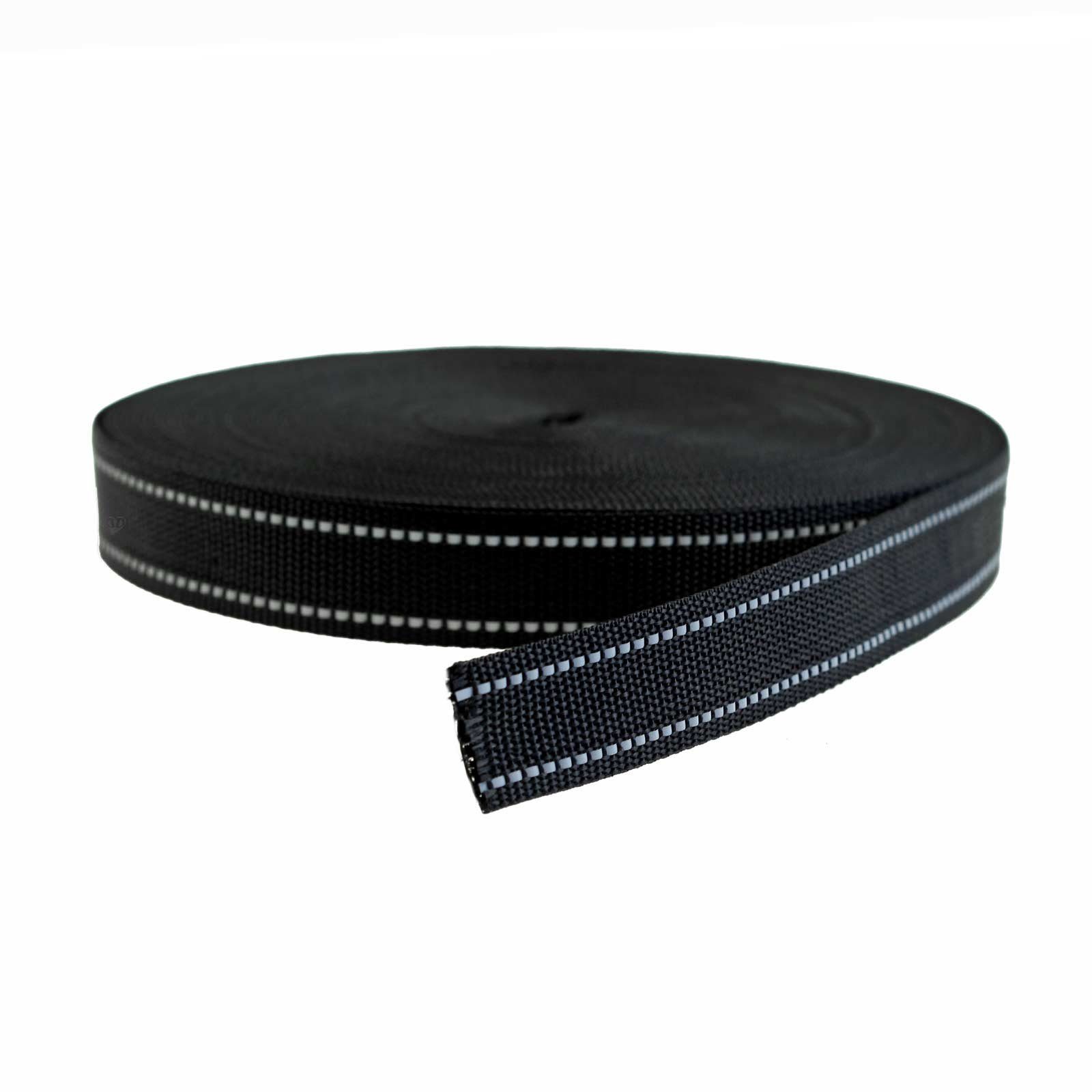 maDDma 25 Meter Gurtband reflektierend, Reflektorband, schwarz Rollladengurt