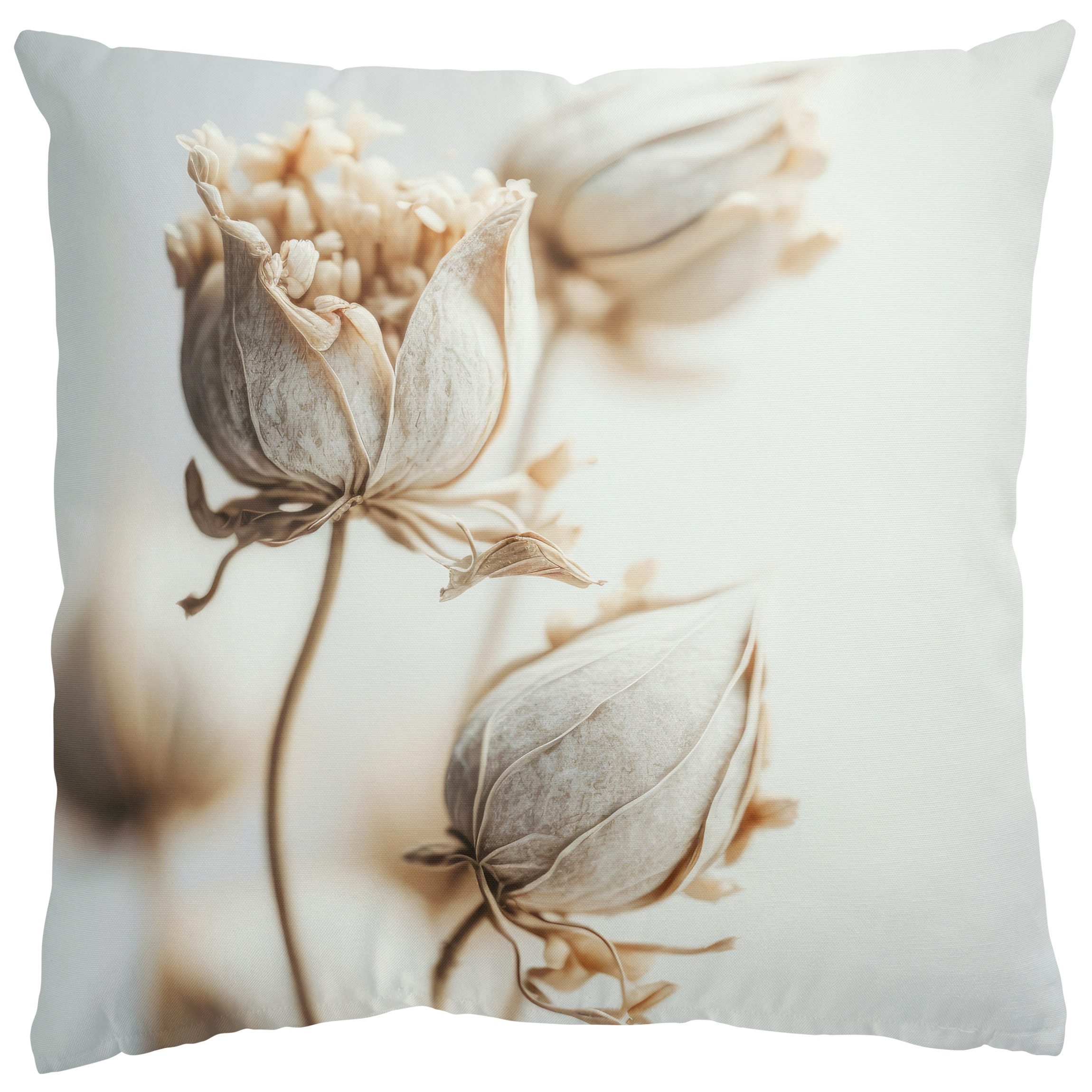 Bilderdepot24 Dekokissen drinnen Kissenhülle/ Sofakissen/ Zierkissen Kissenhülle beige Blumen, Bezug mit / ohne Füllung Zierkissen Outdoor Sofa Bett