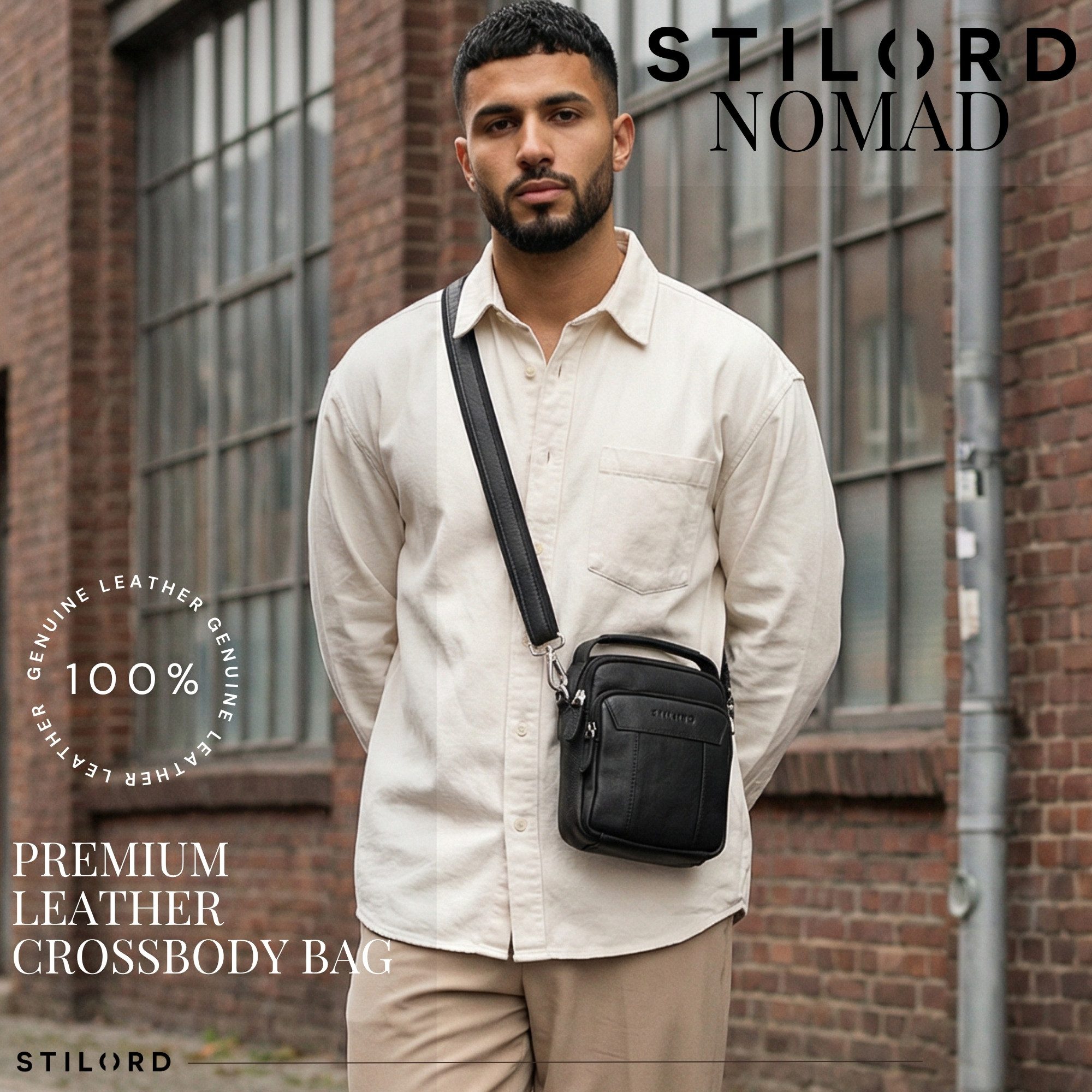 STILORD Schultertasche "Nomad" Modische Umhängetasche Herren Leder Klein