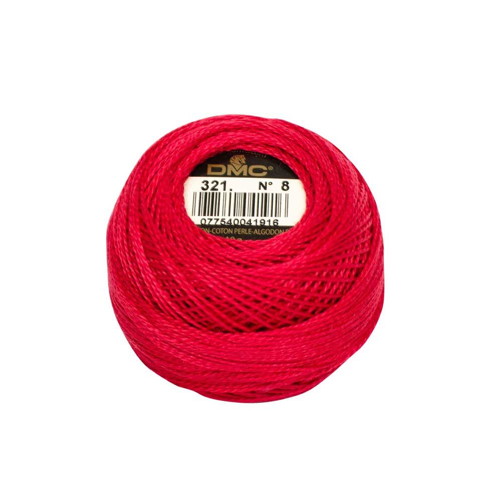 DMC DMC Perlgarn Knäuel Stärke 8, 10 g, 116A/8-321 Stickgarn, (embroidery kit by Marussia, 1-St., Hochwertiges Garn zum Stricken und Häkeln), Hochwertiges Garn zum Stricken und Häkeln