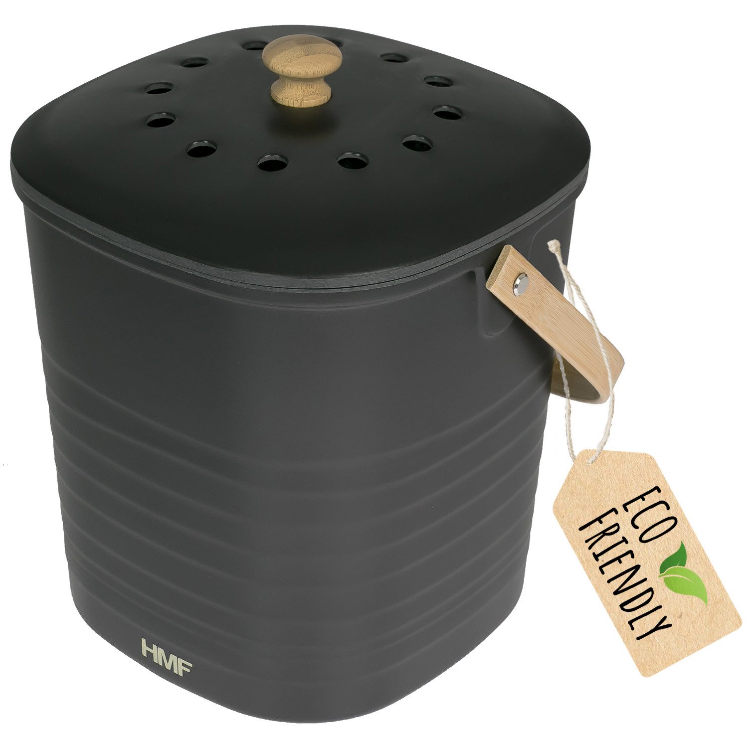 HMF Biomülleimer 3780-6L Geruchsdichter Komposteimer mit Aktivkohlefilter, nachhaltiger Bio Mülleimer für die Küche mit Deckel, 6L, Schwarz