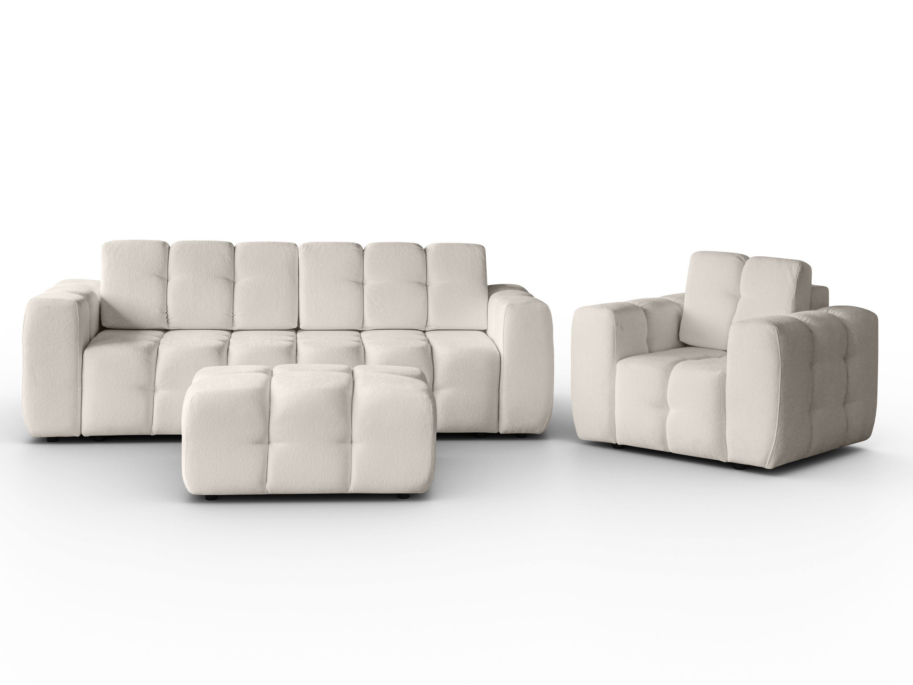 MOEBLO Polstergarnitur Couchgarnitur Tantalia mit Hocker und Sessel 311, (Wohnzimmergarnitur 3+2+1 Dreisitzer-Sofa Zweisitzer-Sofa Sessel Polstermöbel-Set 3+1+1 Sitzgarnitur 3-1-1 Einzelsofa Couch-Set 3-1-1 Polstersessel Hocker), (BxHxT): 240x90x100cm