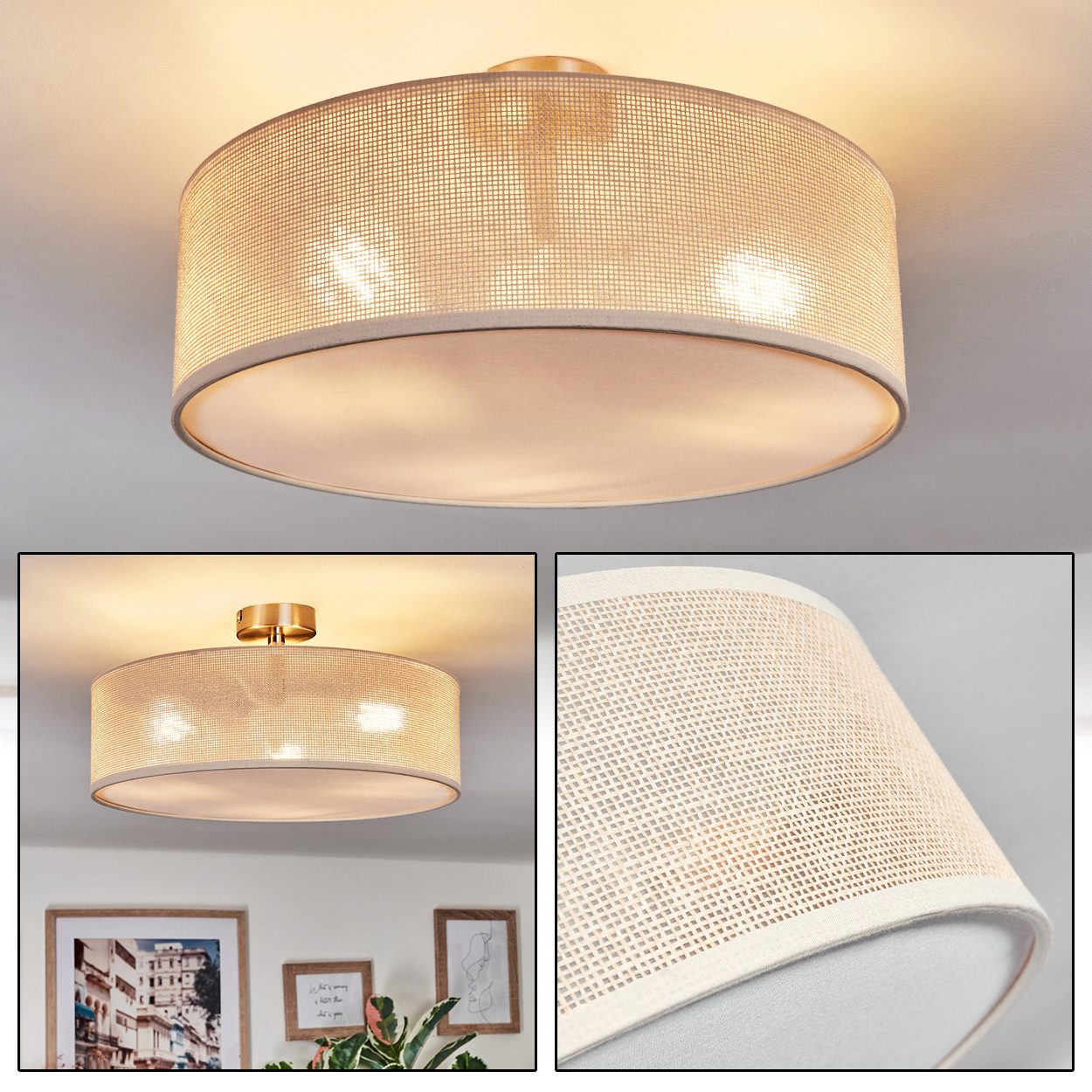hofstein Deckenleuchte Deckenlampe aus Metall/Papiergeflecht/Stoff/Kunststo günstig online kaufen