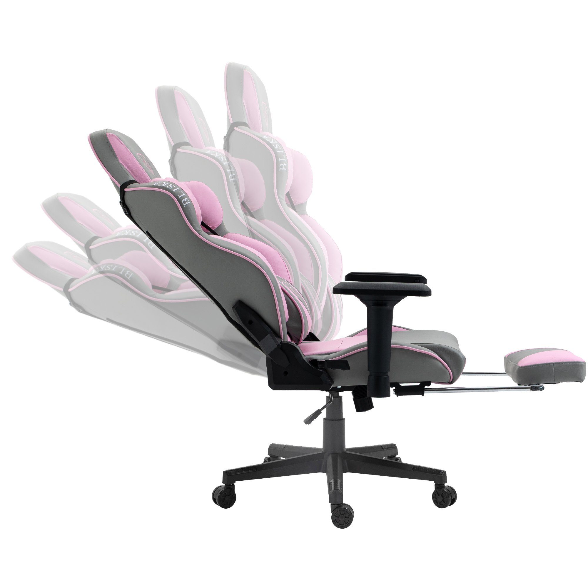 (1 Rosa Stück), Stuhl Lederoptik Gaming chair Hellgrau Leo und 4D-Armlehnen Fußstütze mit / TRISENS in Chefsessel gaming