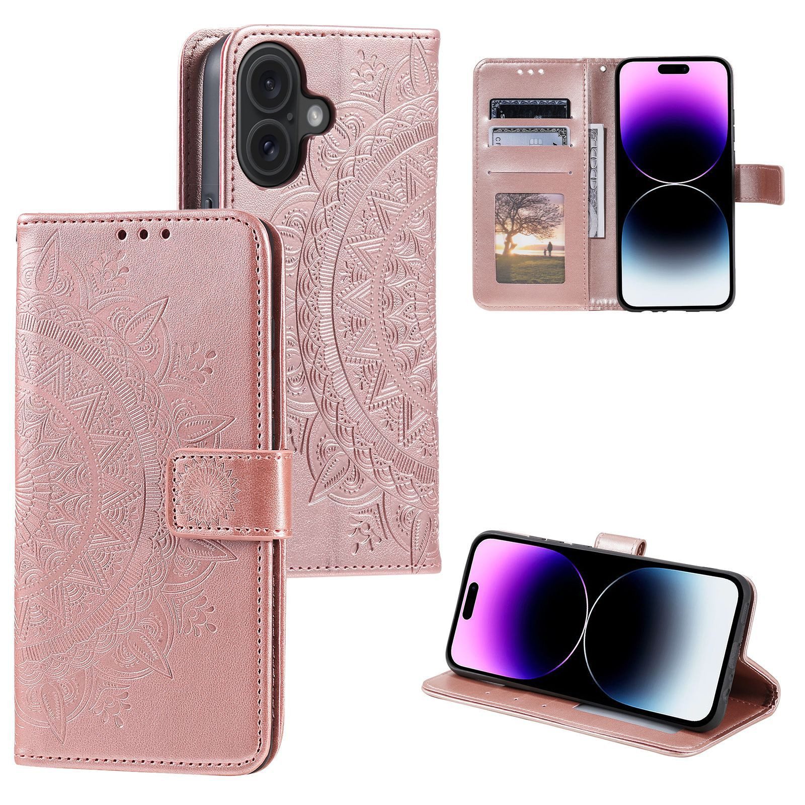 Zaewry Handyhülle aus echtem PU-Leder für iPhone 17,16 Hülle, Klappbar Flip Wallet mit Kartenfach und Ständer